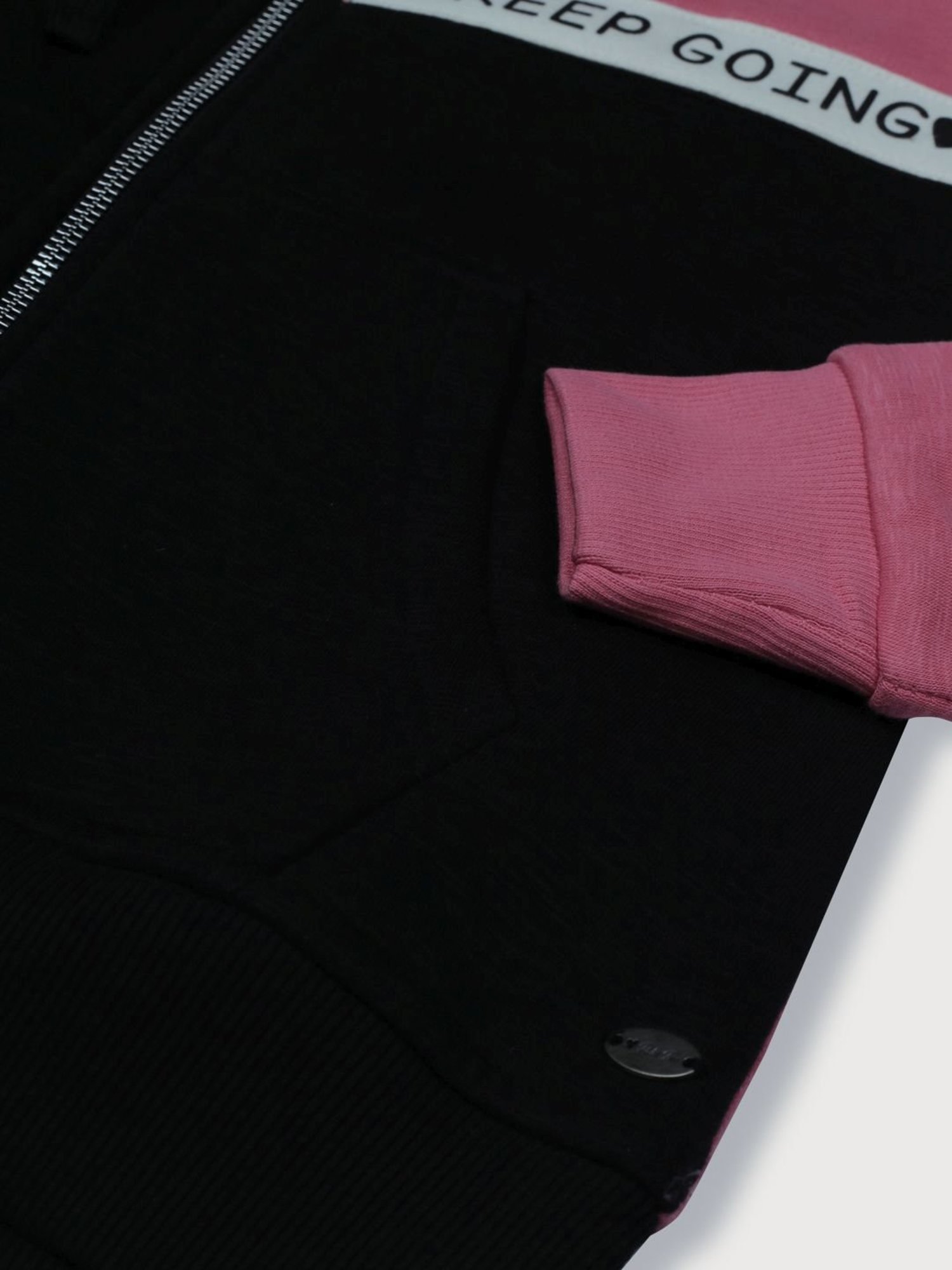 Palm Tree Kids Pink & Black Cotton Color Block Full Sleeves Jacket