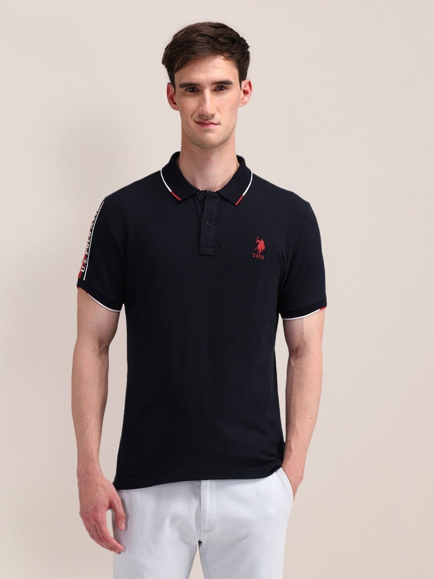 U.S. Polo Assn. Blue Cotton Slim Fit Polo T-Shirt