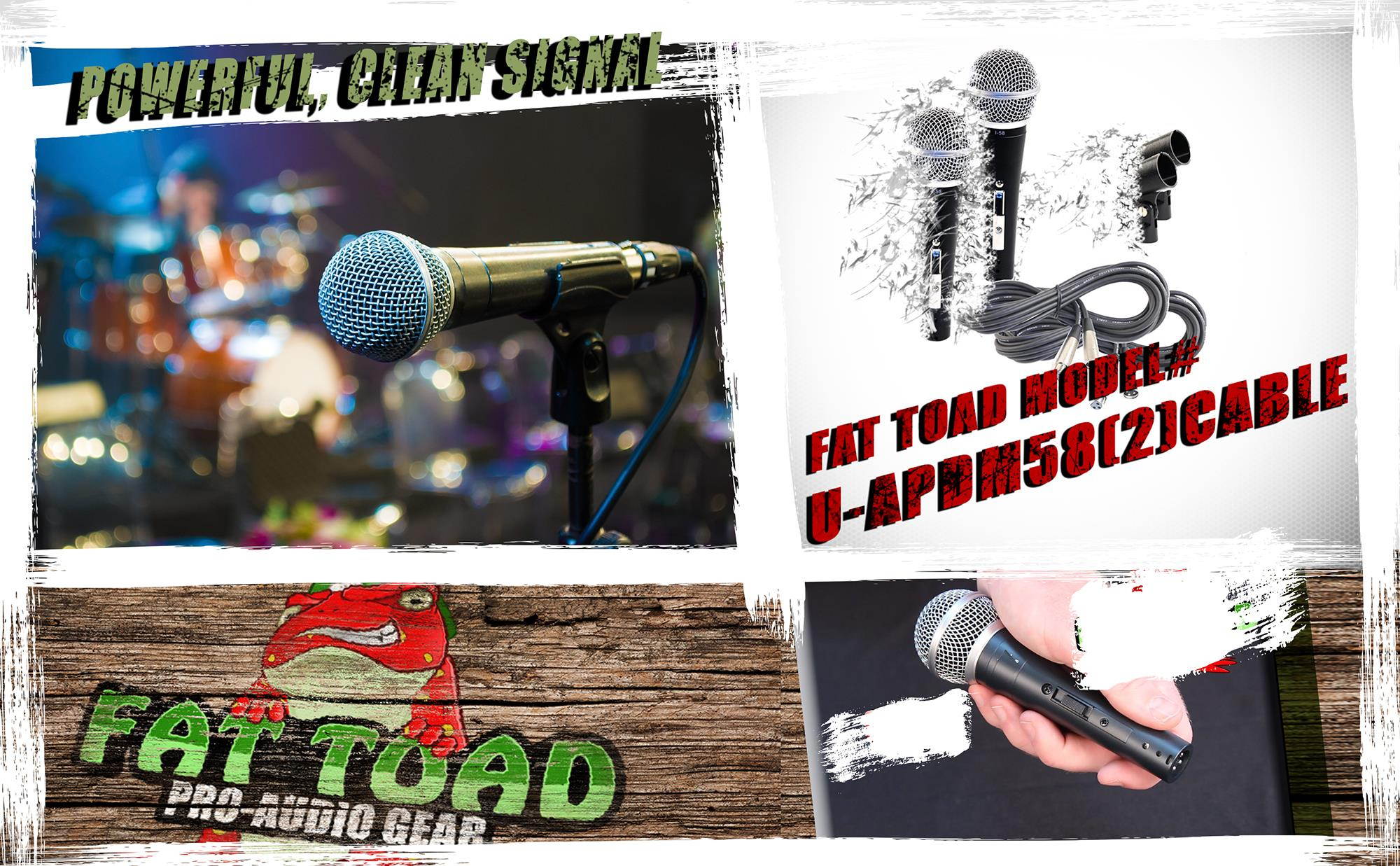 Vocal Microphones with XLR Mic Cables & Clips (2 Pack) FAT TOAD | Cardioid Dynamic Handheld for Home Studio Recording Package, Live Stage Singing, Adult DJ Karaoke | Pro Audio Mic Cords, 3-Pin Wire