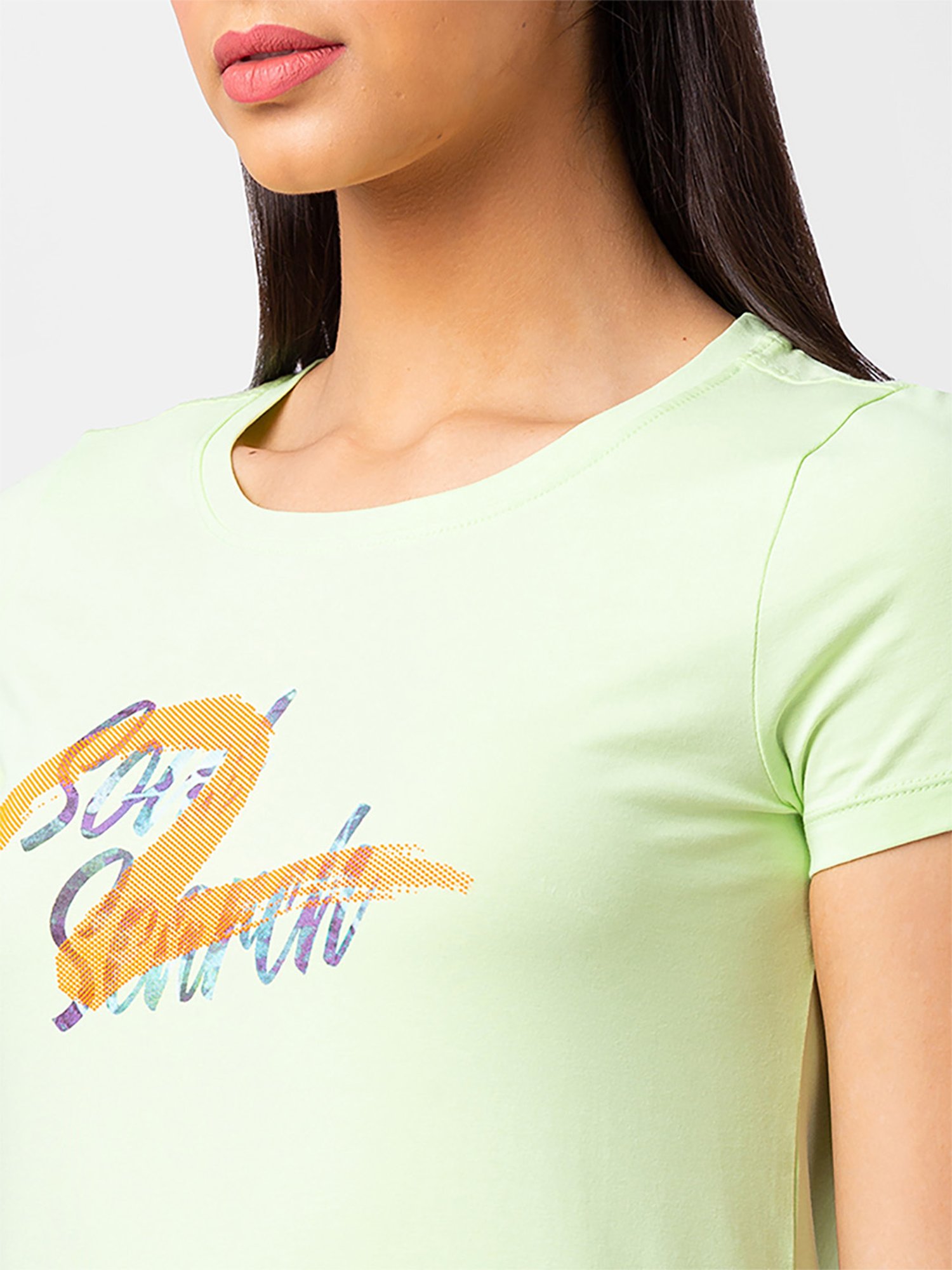 Spykar Mint Green Printed T-Shirt