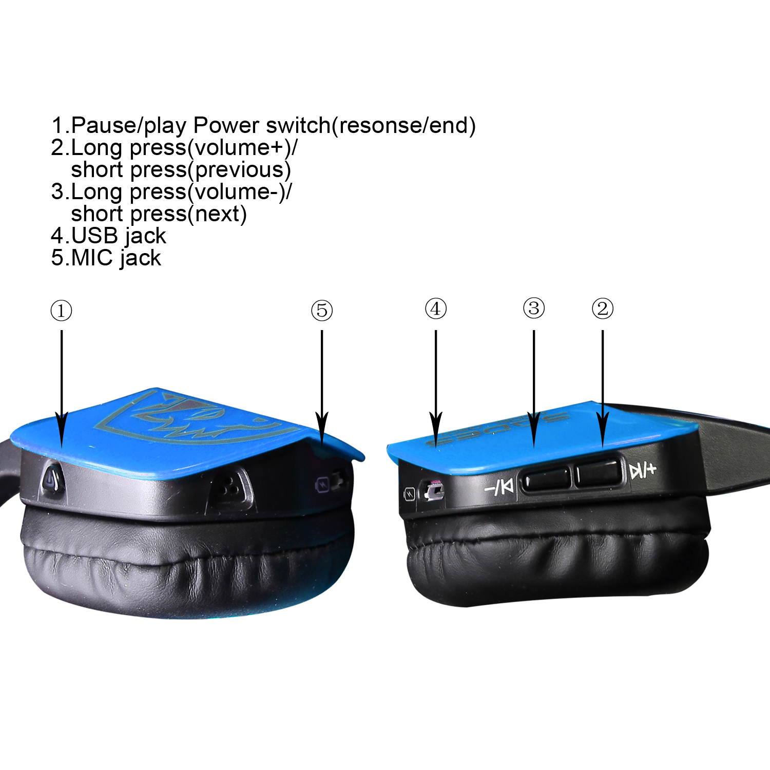 SADES D201 4.1 Bluetooth Headset Stereo Gaming Headphones with Mic Jack on Ear for PC Laptop and Other Smart Phones(BlackBlue)