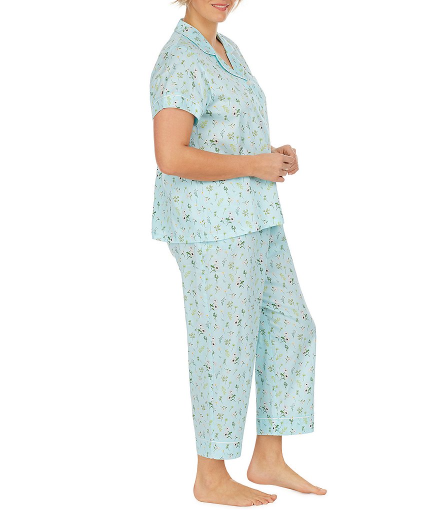 Bedhead Pajamas Plus Spring Garden Print Sateen Woven Cropped Coordinating Pajama Set