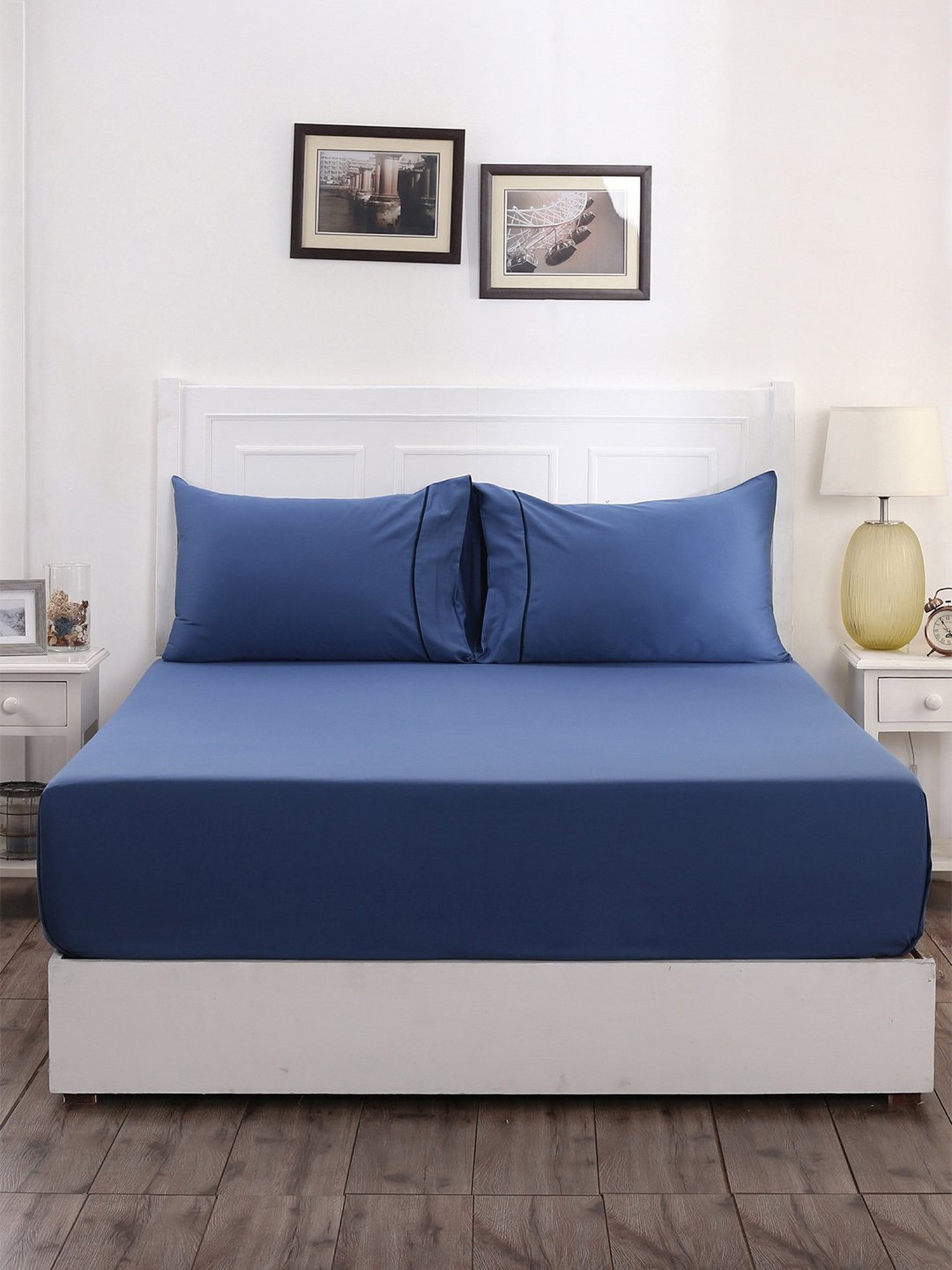 Maspar Blue 300 TC Cotton Single Bed Sheet with 1 Pillow Cover