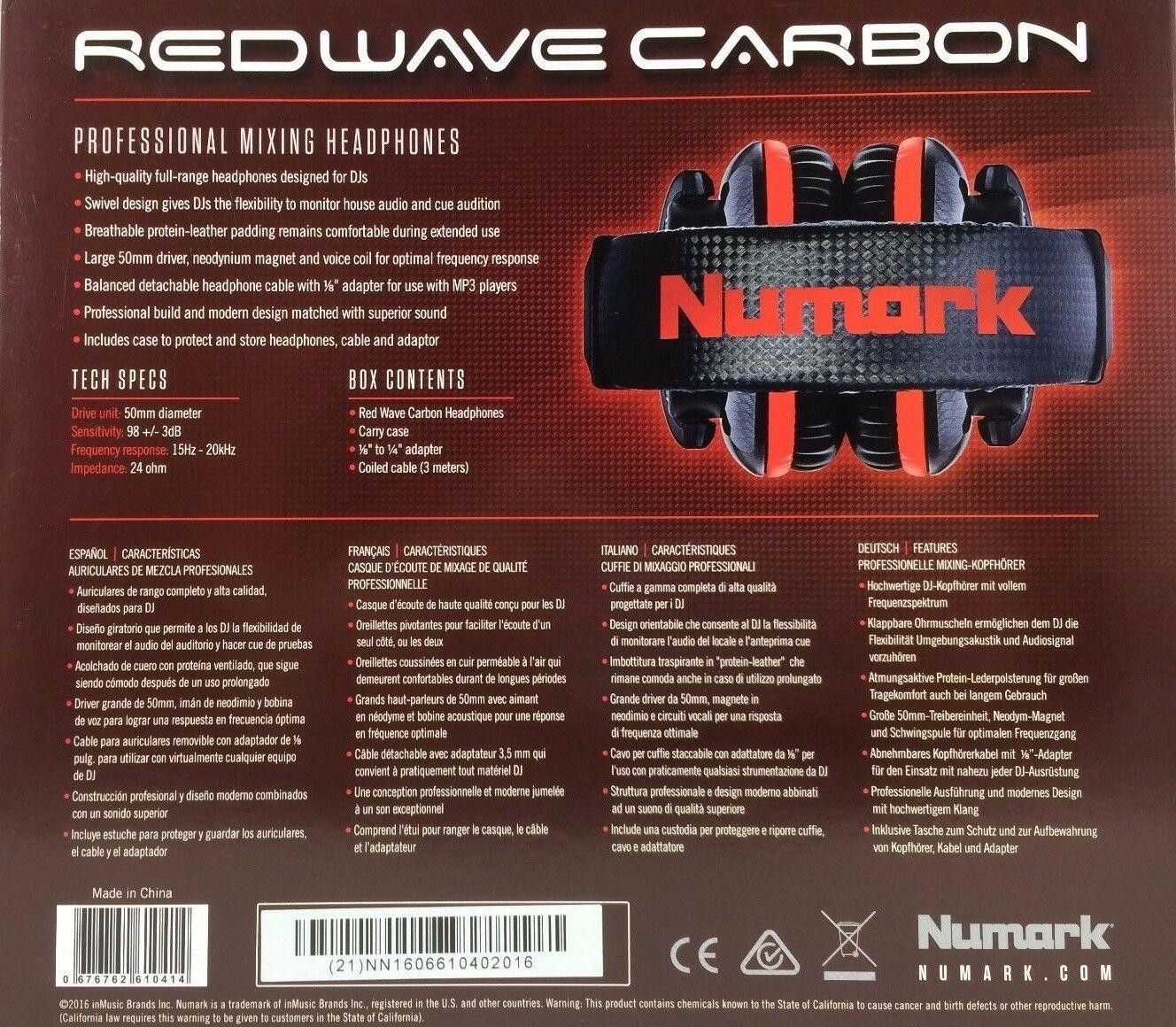 Numark - Redwave - Carbon High-quality Full-range Professional Mixing Headphones