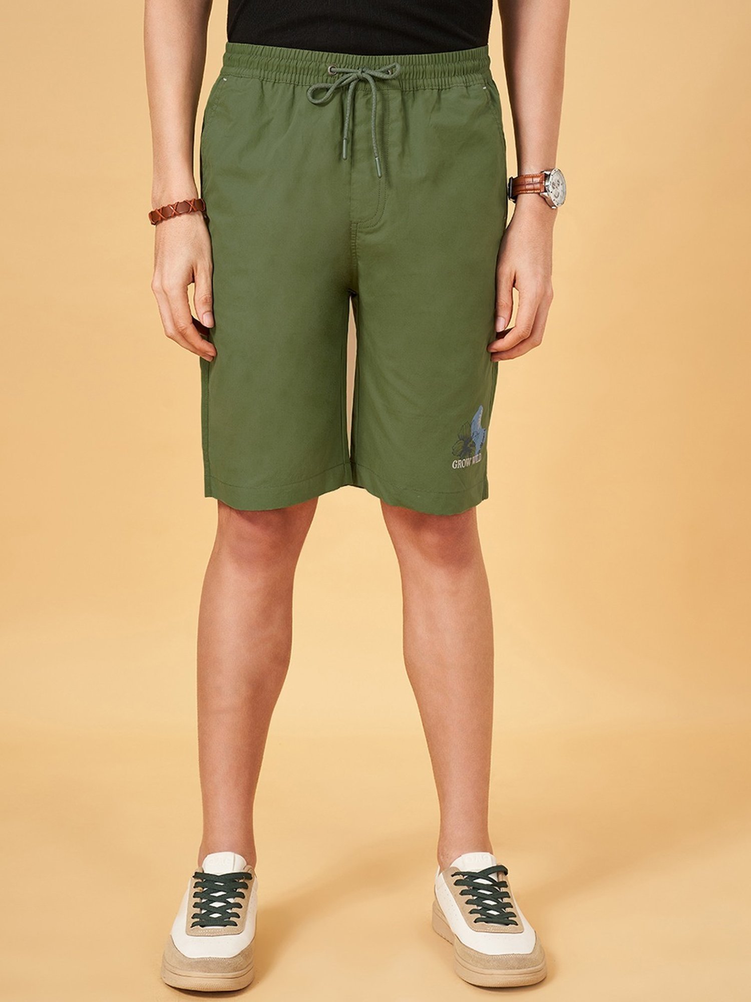 Urban Ranger by Pantaloons Forest Green Cotton Regular Fit Shorts