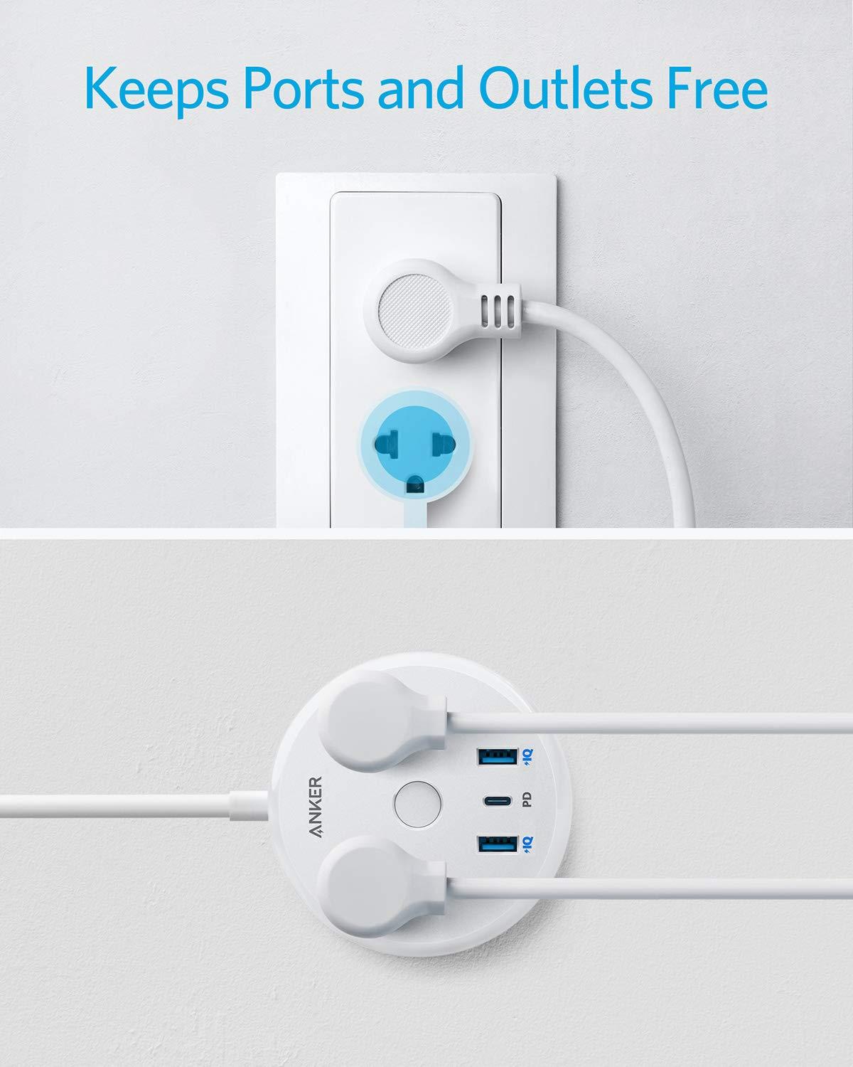 USB-C Power Strip with Power Delivery, Anker PowerStrip Pad, 2 Outlets and 3 USB Ports (2 USB-A, 1 USB-C) with Switch Control and 5-Foot Power Cord, Compact Size for Travel, Office, or Home