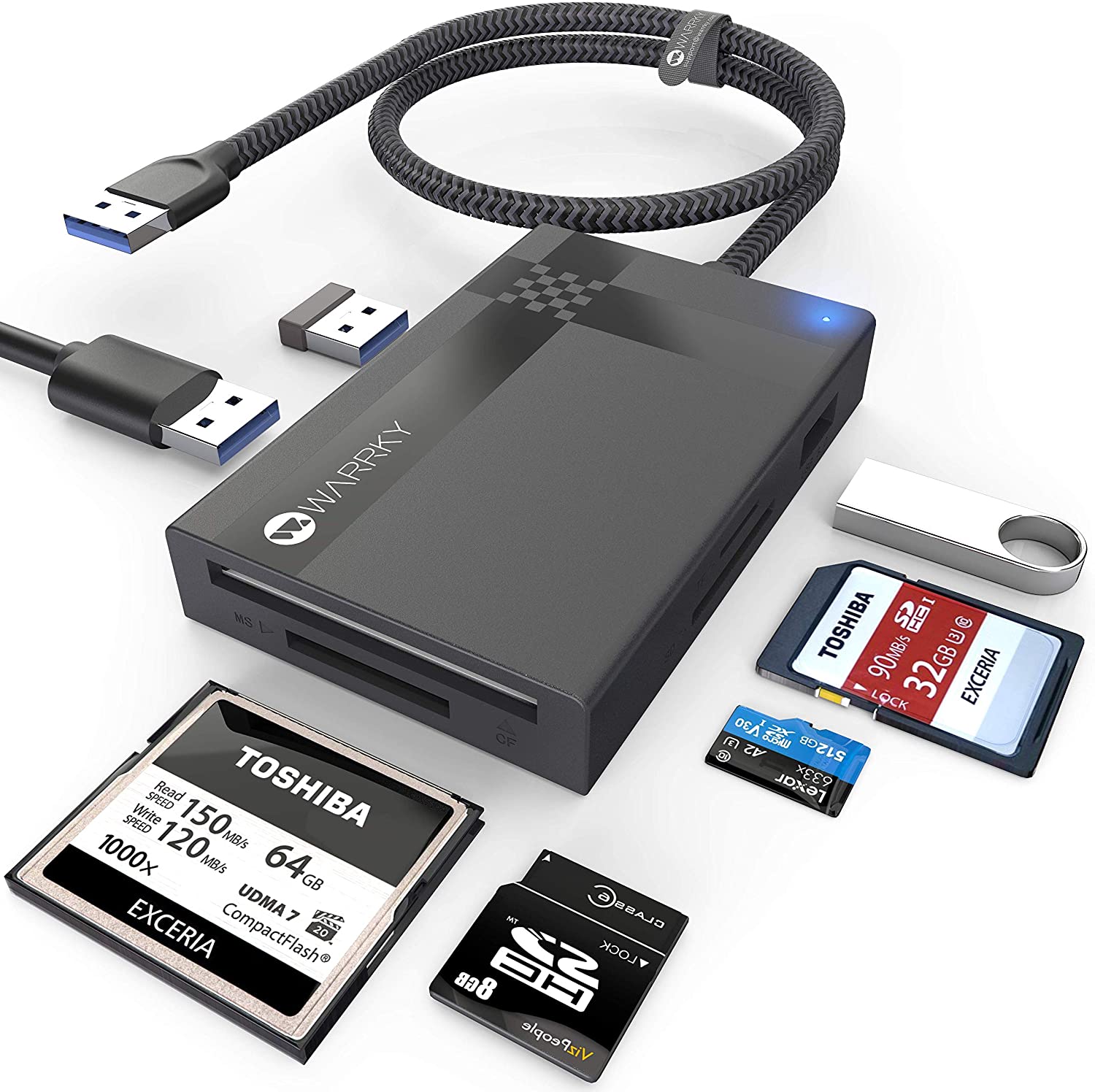 7 IN 1 SD Card Reader,Multi Card Reader Hub for 3 USB 3.0, 4 Memory Cards [Fast, Simultaneous, Versatile] for CF, CFI, TF, SDXC, SDHC, SD, MMC, Micro SDXC, Micro SD, Micro SDHC, MS, UHS-I