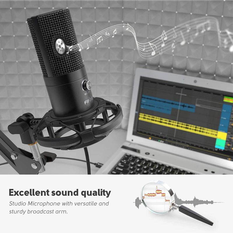 FIFINE Studio Condenser USB Microphone Computer PC Microphone Kit with Adjustable Scissor Arm Stand Shock Mount for Instruments Voice Overs Recording Podcasting YouTube Karaoke Gaming Streaming-T669