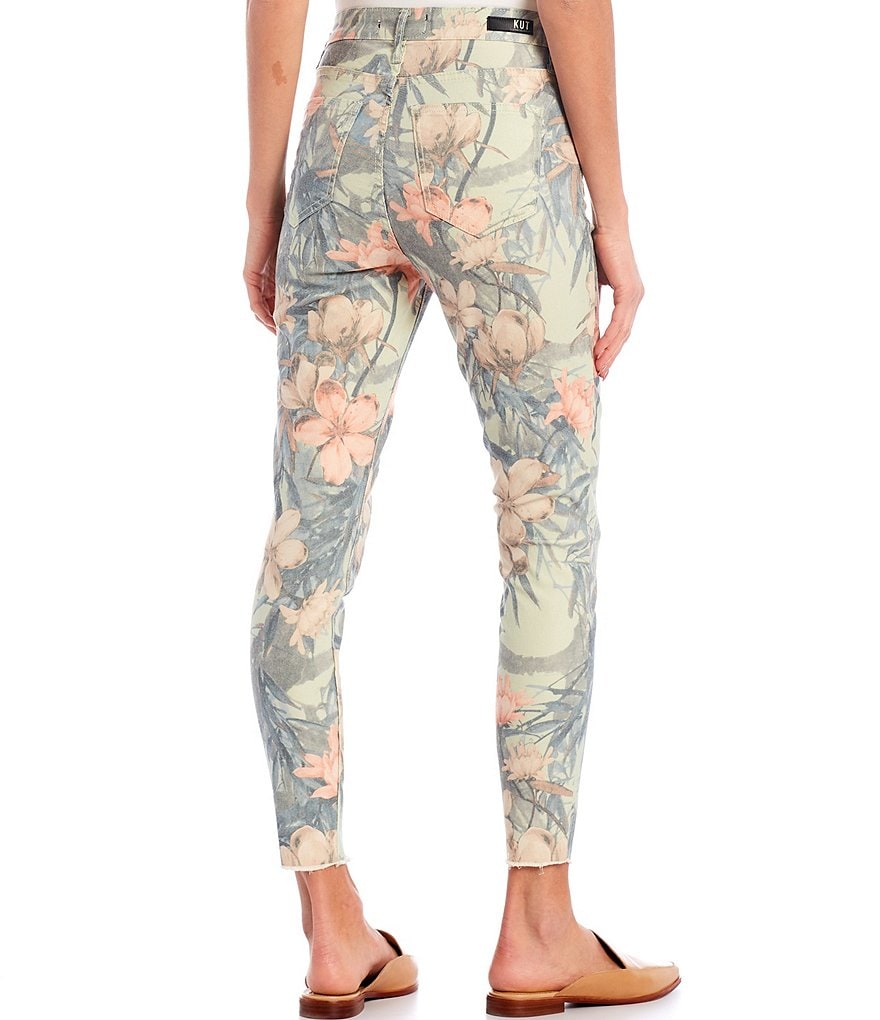 KUT from the Kloth Donna Floral Print High Rise Raw Hem Skinny Ankle Jeans