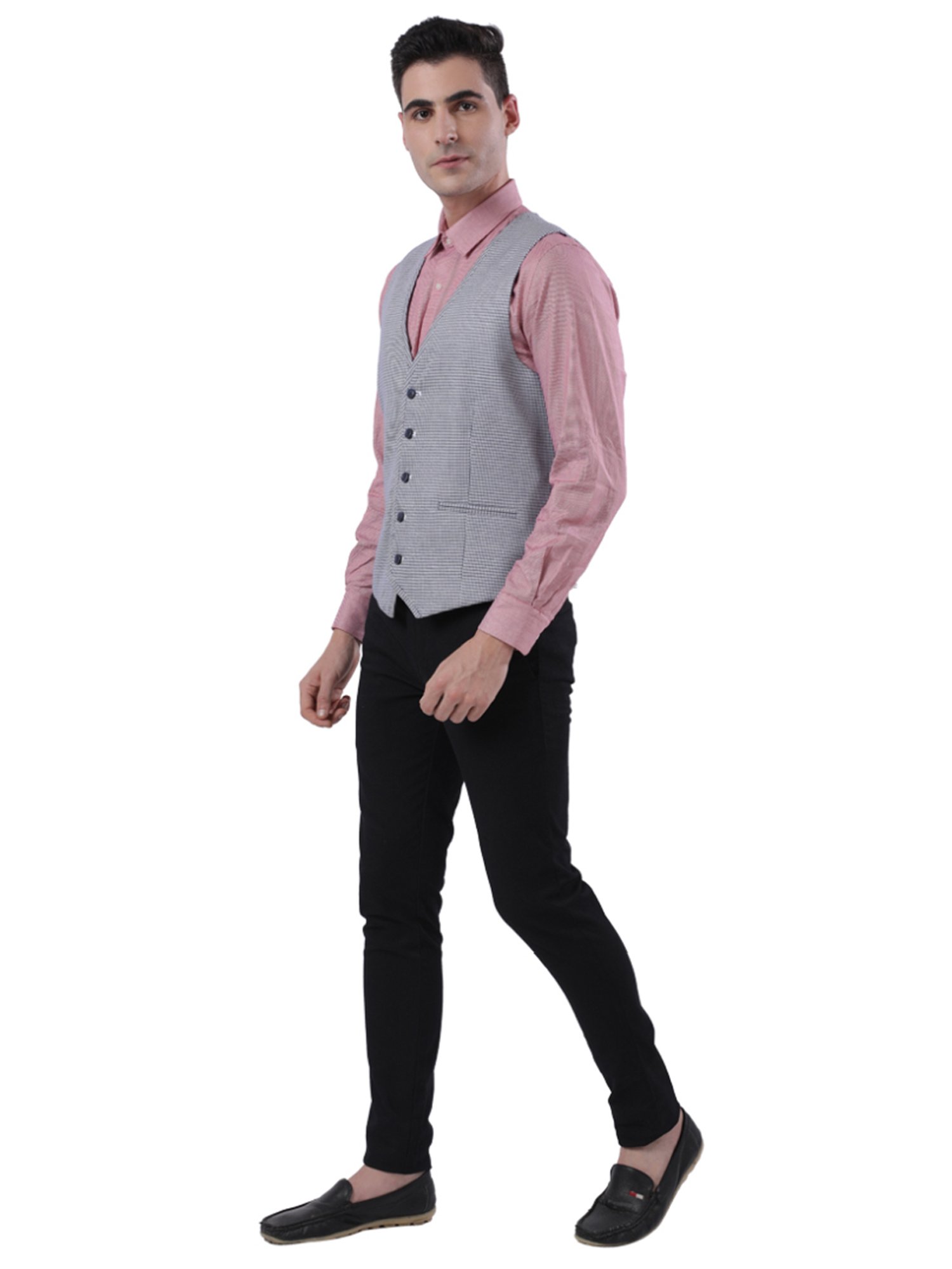Raymond Grey Regular Fit Self Pattern Waistcoat