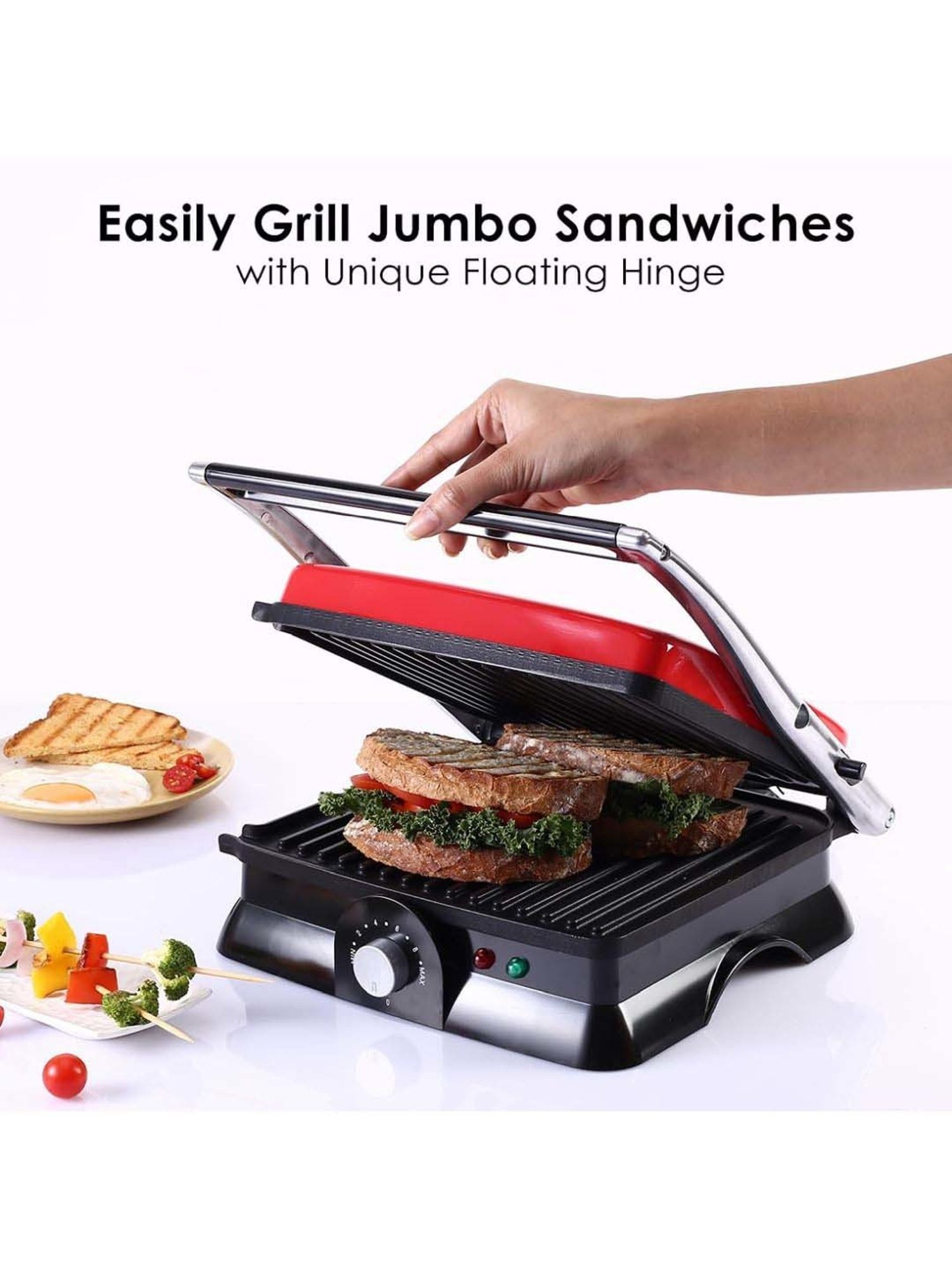 Wonderchef Tandoor Family Size Crimson Edge Electric Contact Grill & Sandwich Maker (1800W, Red)