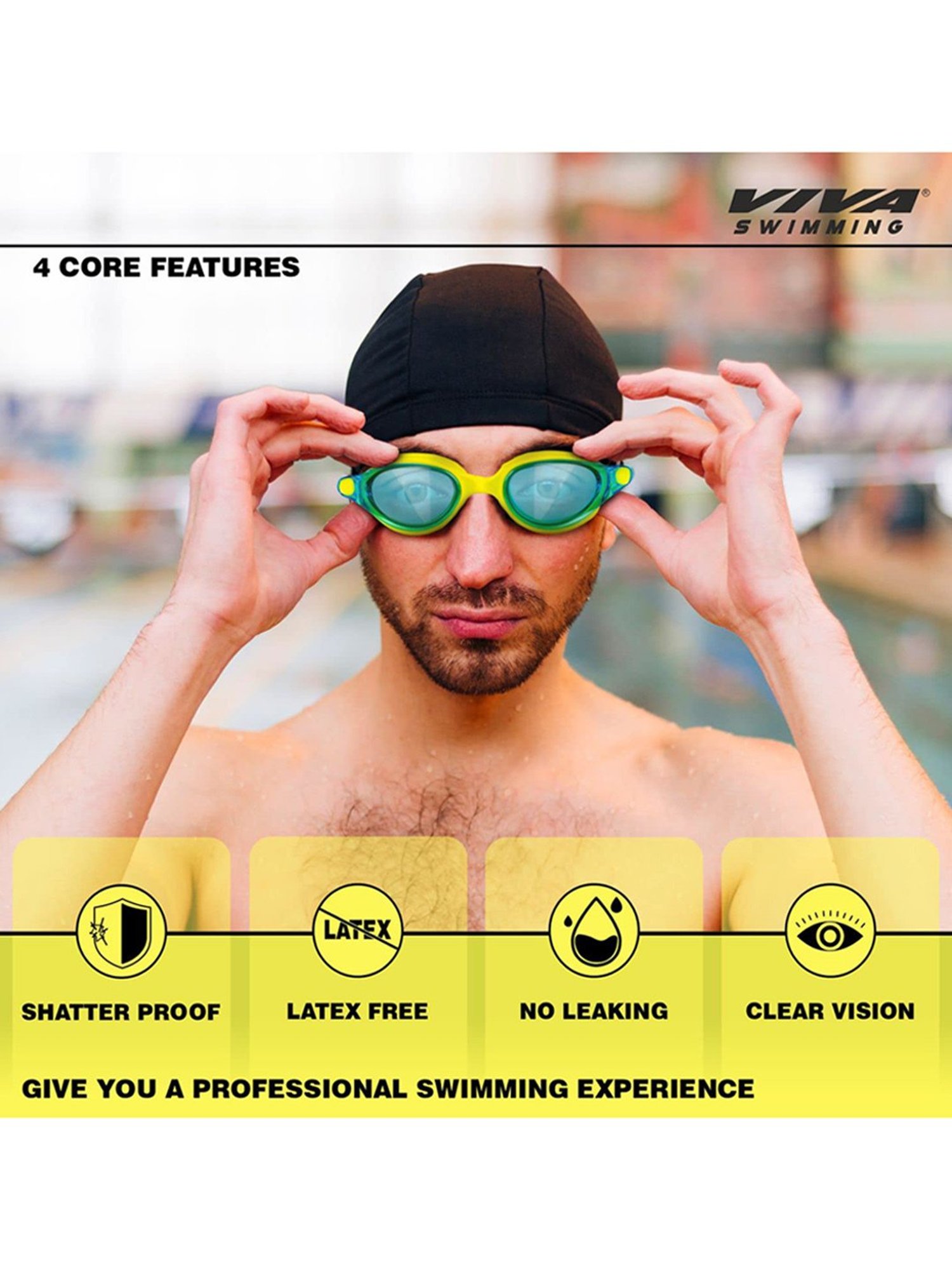 Viva Swimming Anti-Fog UV Protection Vision Swimming Goggles with Mirrored Nose Bridge (Multicolor)