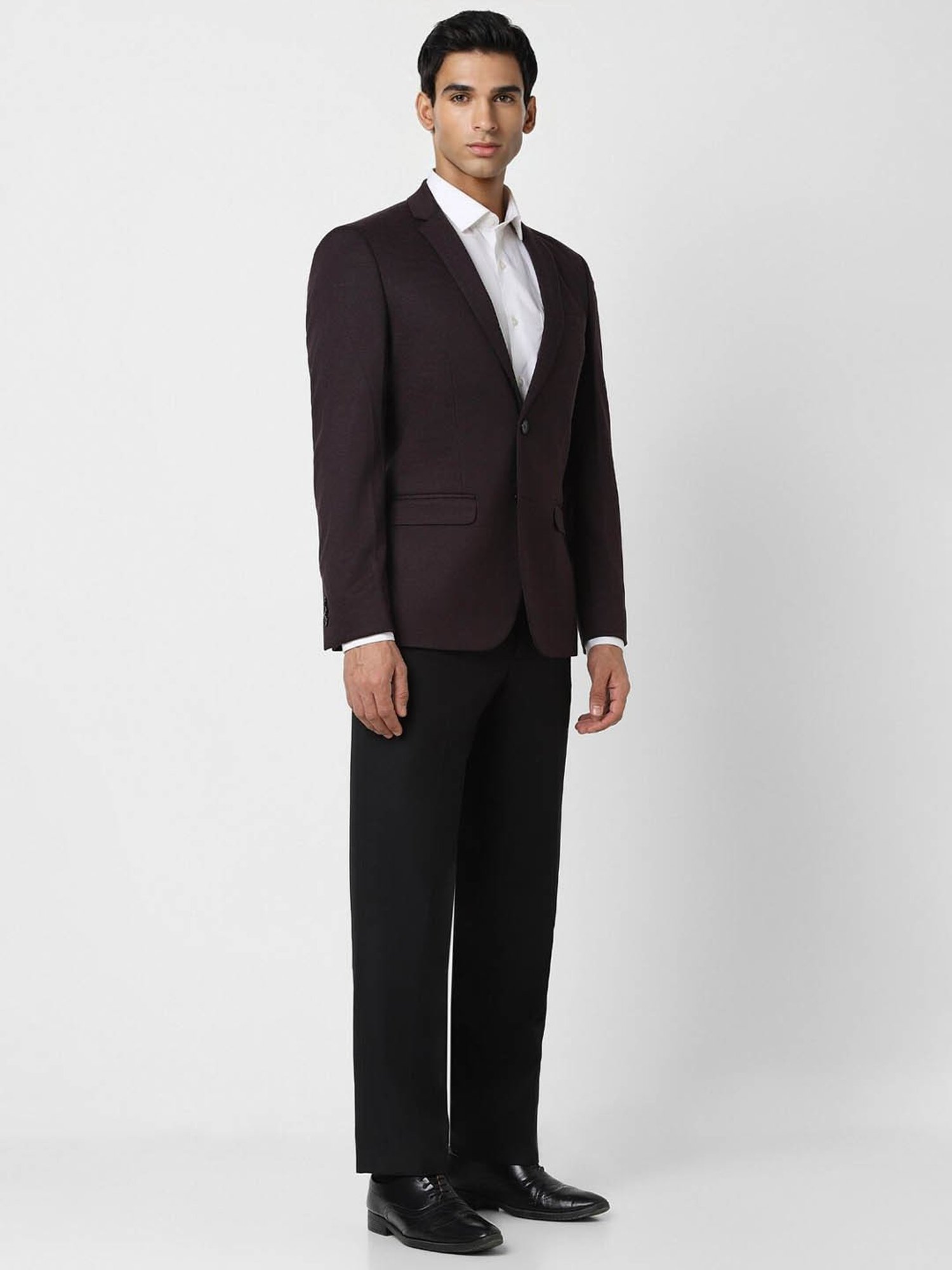 V Dot Maroon Slim Fit Blazer