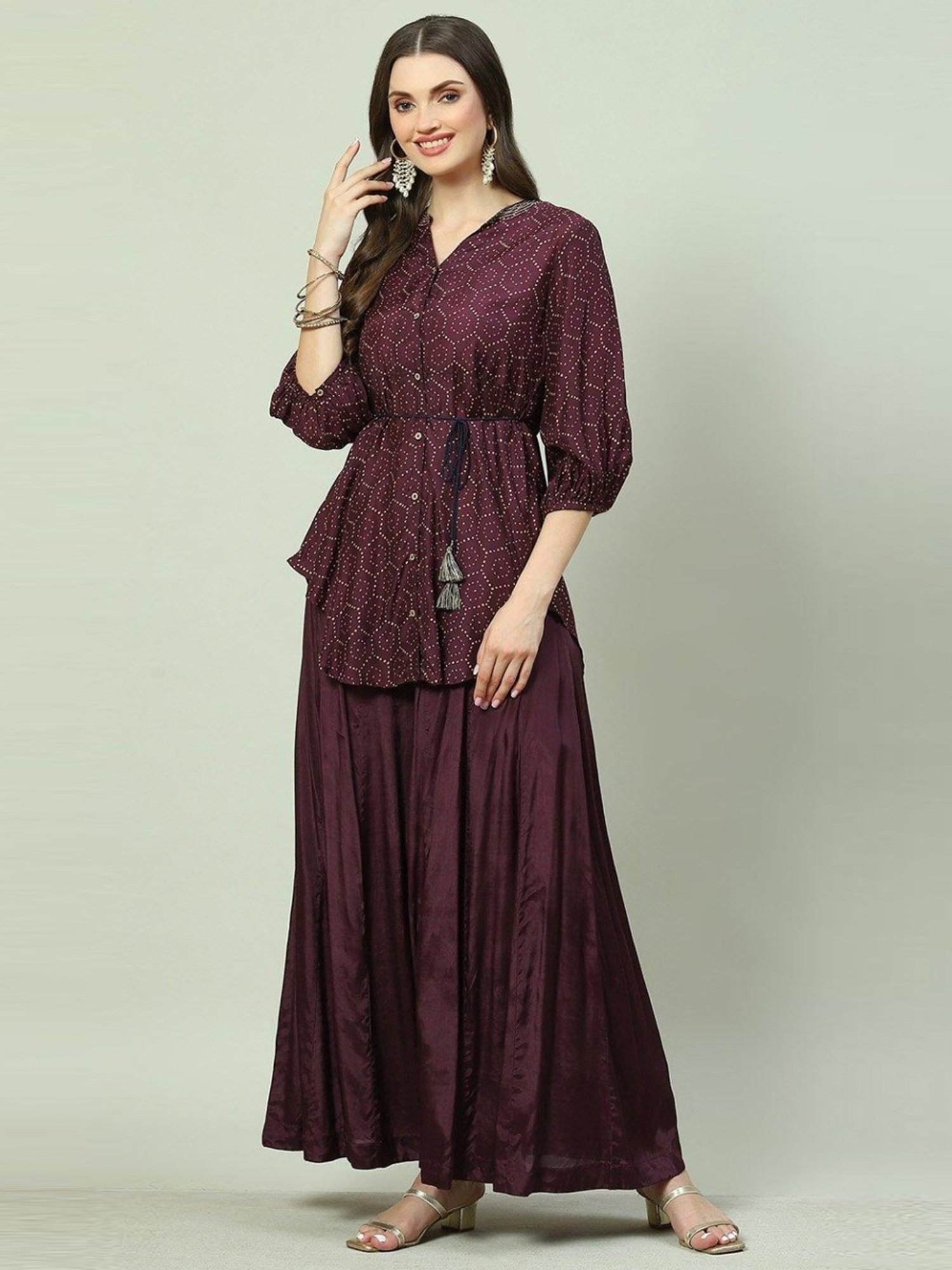 Biba Purple Printed Liva Tunic Pant Set
