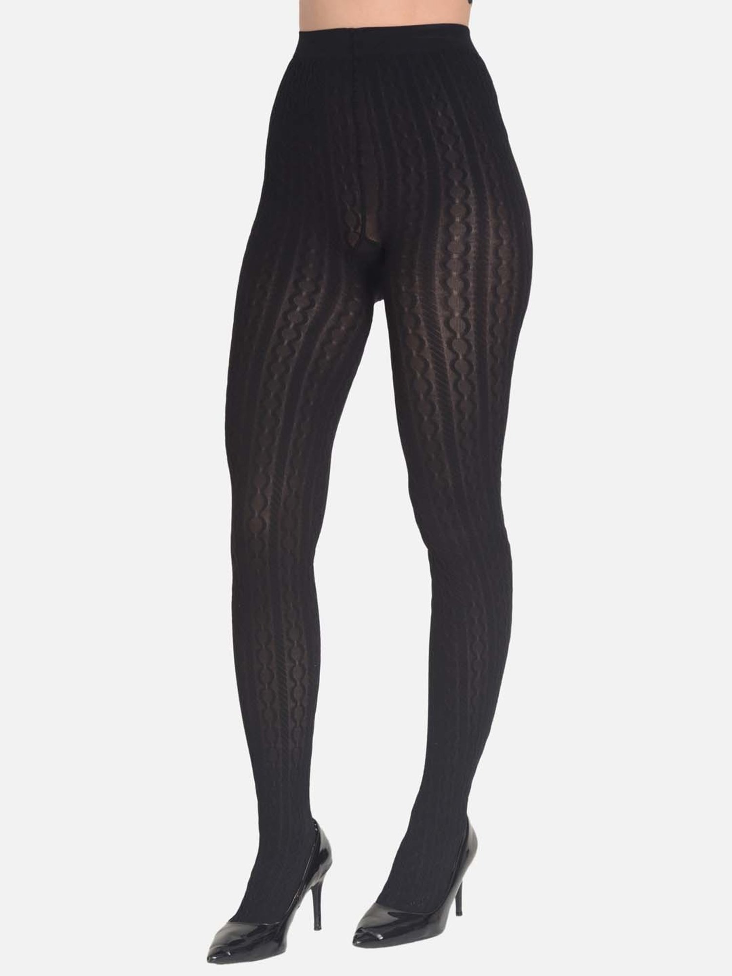 mod & shy Black Self Pattern Pantyhose Stockings