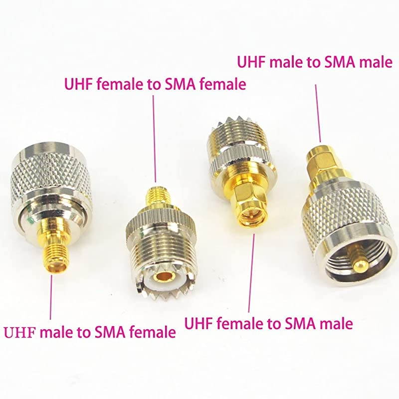 RF Connectors Kit SMA to UHF PL259 SO239 4 Type Set SMA JackPlug to UHF Nickel Gold Plated Test Converter Pack of 4