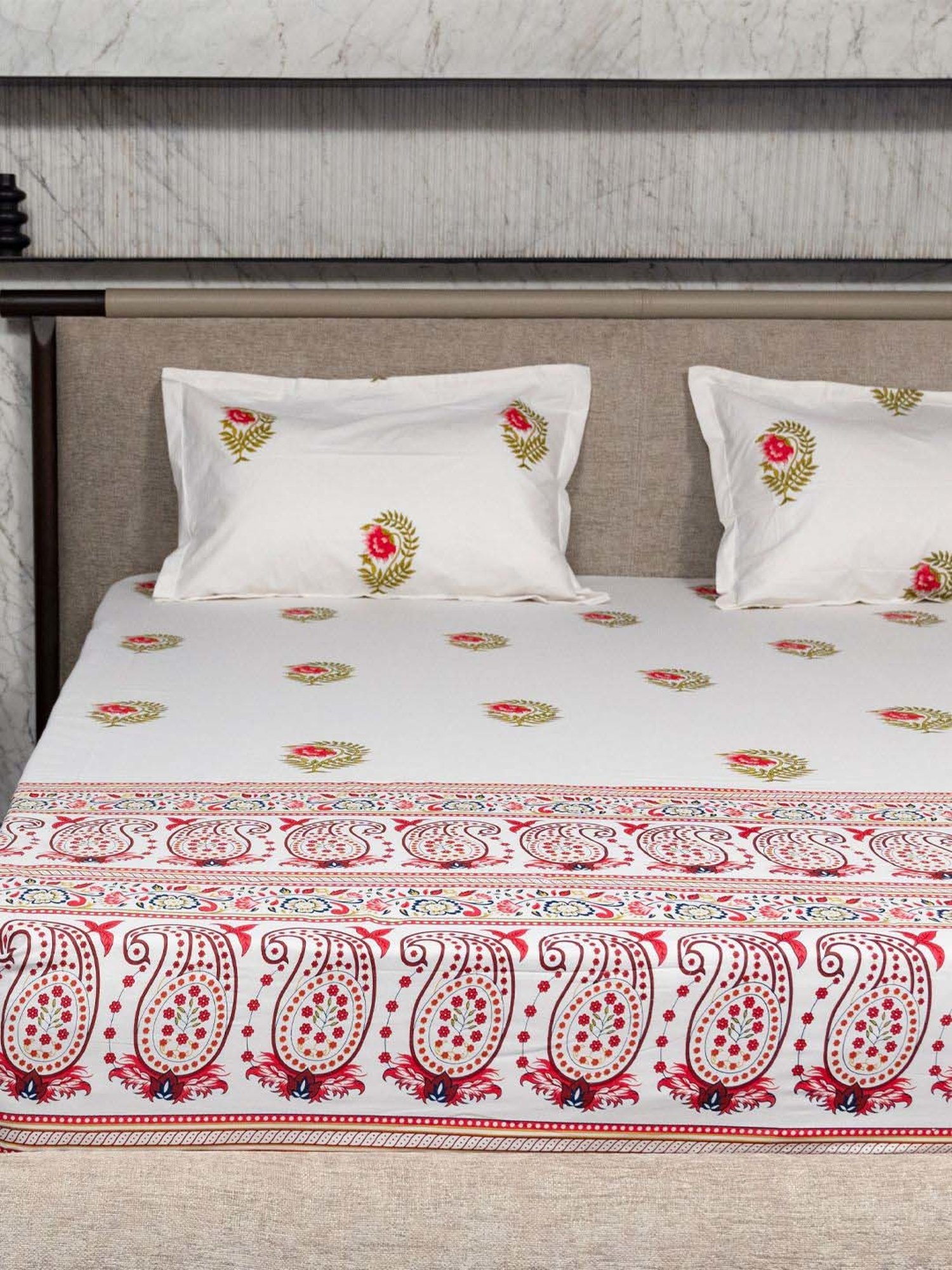 House This Juniper Blue Cotton 600 TC Double Size Bedsheet With Pillow Covers