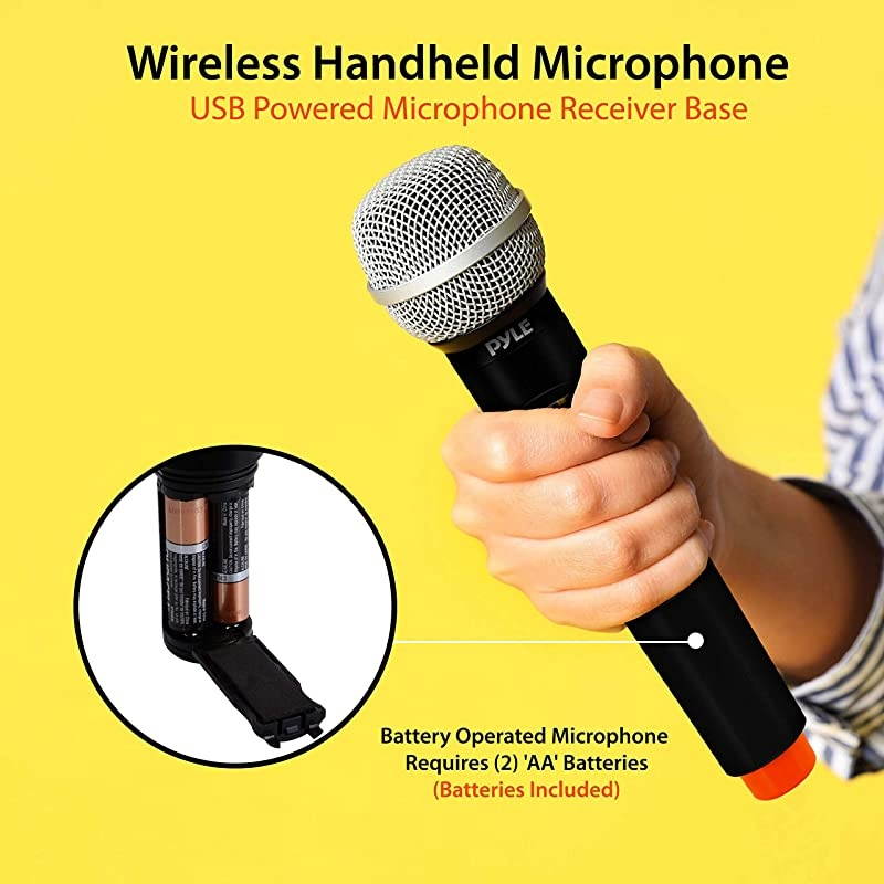 Compact UHF Wireless Microphone System Pro Portable 1 Channel Desktop Digital Mic Receiver Set w 1 Handheld Mic Receiver Base USB Cable Battery XLR for Home PA Karaoke DJ  PDWM1980