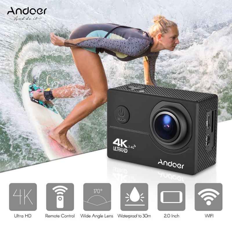 Andoer AN200 4K WiFi Action Sports Camera 16MP 1080P Full HD 4X Zoom 2" LCD 170&deg; Wide Angle Waterproof 30m with Remote Control Support Time Lapse Slow Motion Drama Shot