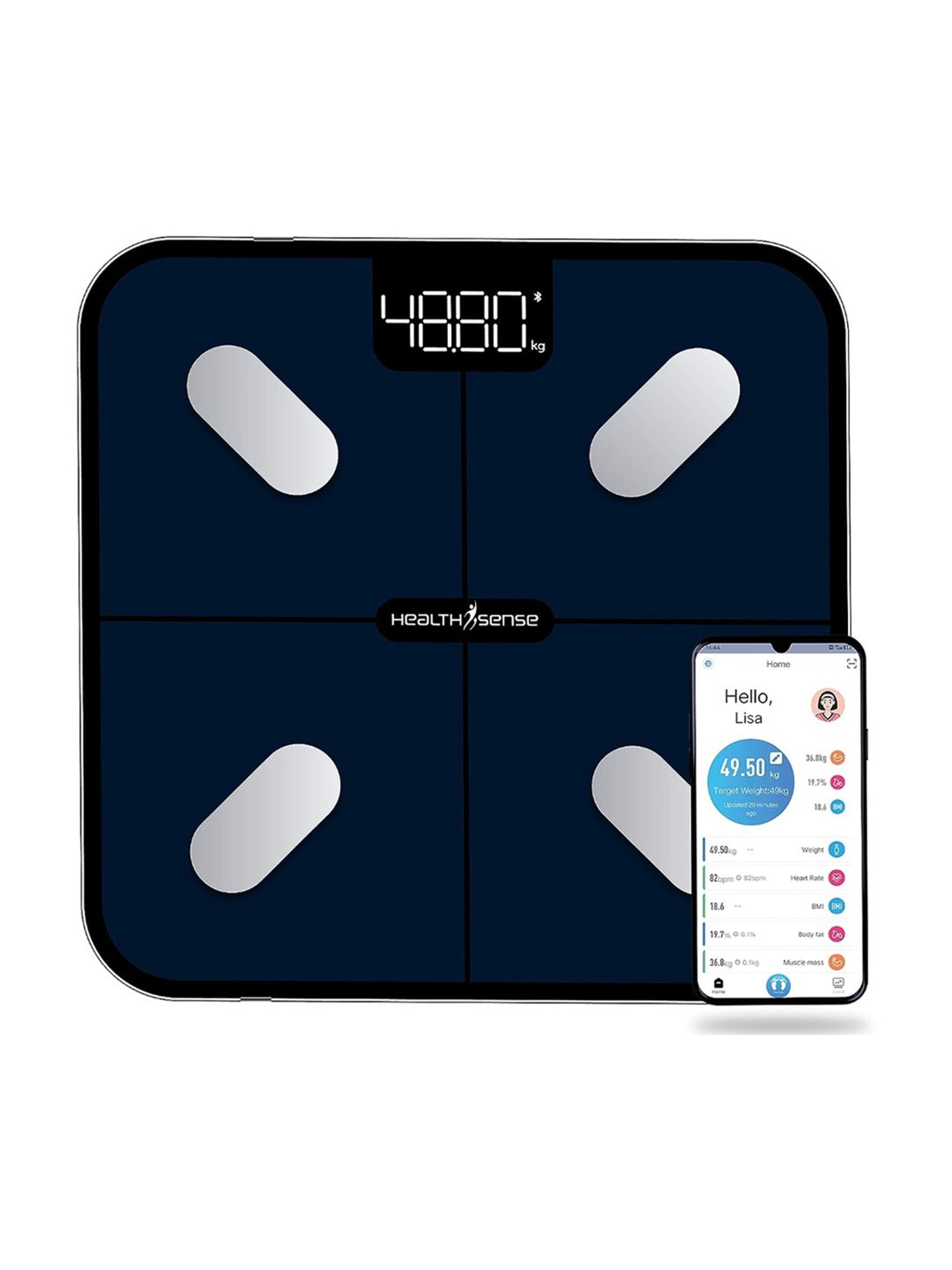 HealthSense HealthU Plus Smart Bluetooth Weighing Scale with Heart-Rate BS 181 (Navy Blue)