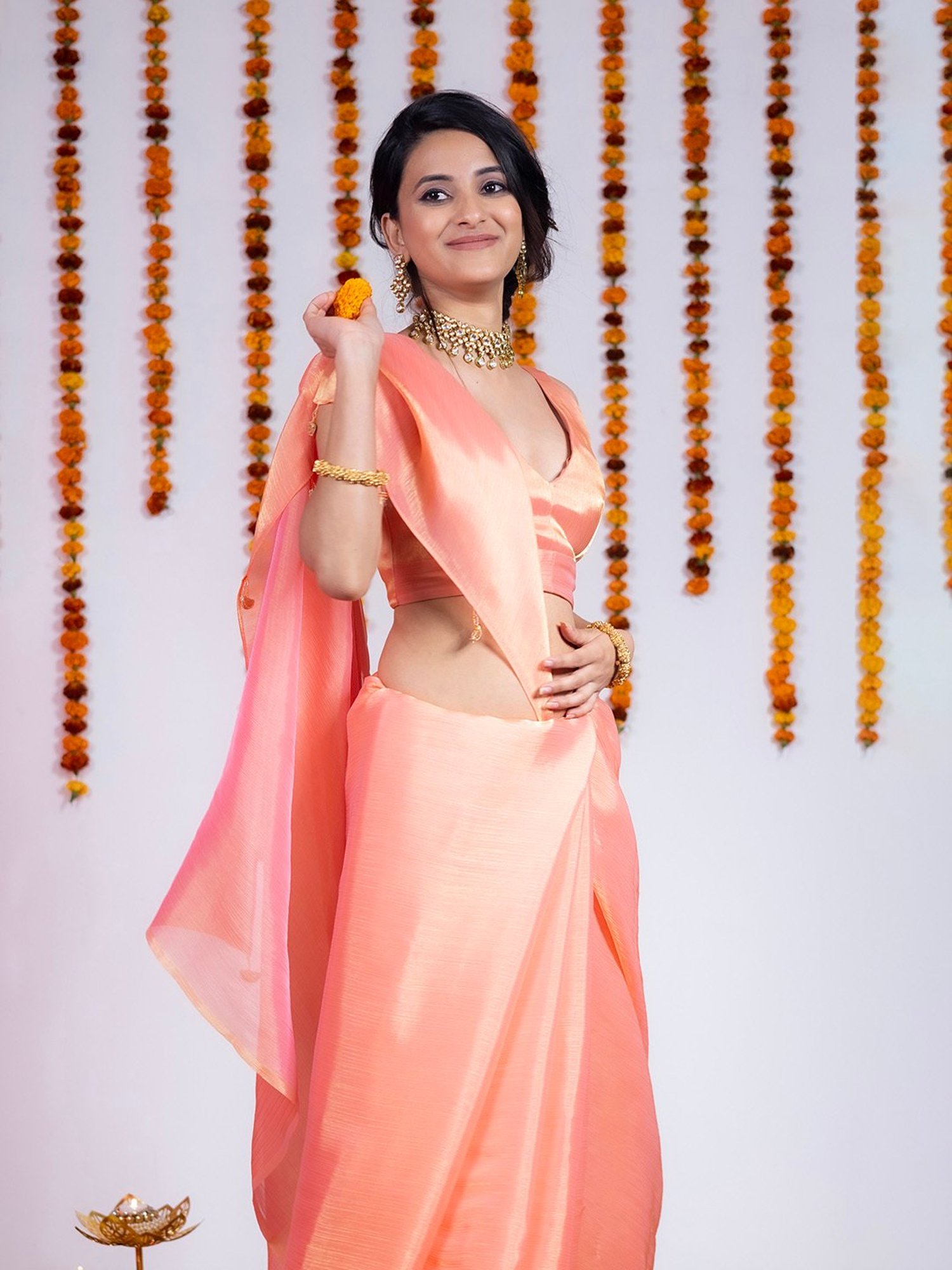 Swtantra Peach Sarees With Unstitched Self Blouse