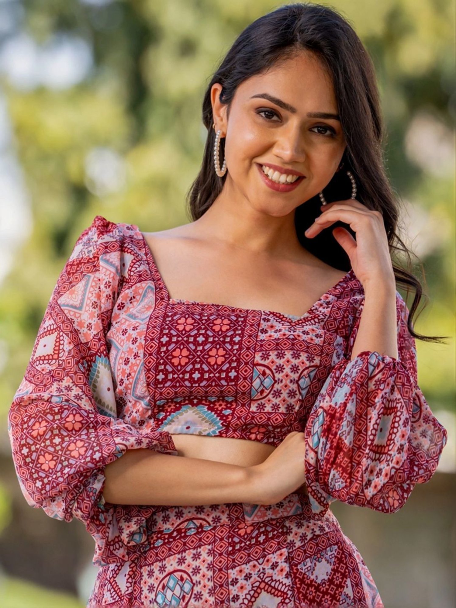 HOUSE OF JAMOTI Purple Printed Crop Top Skirt Set