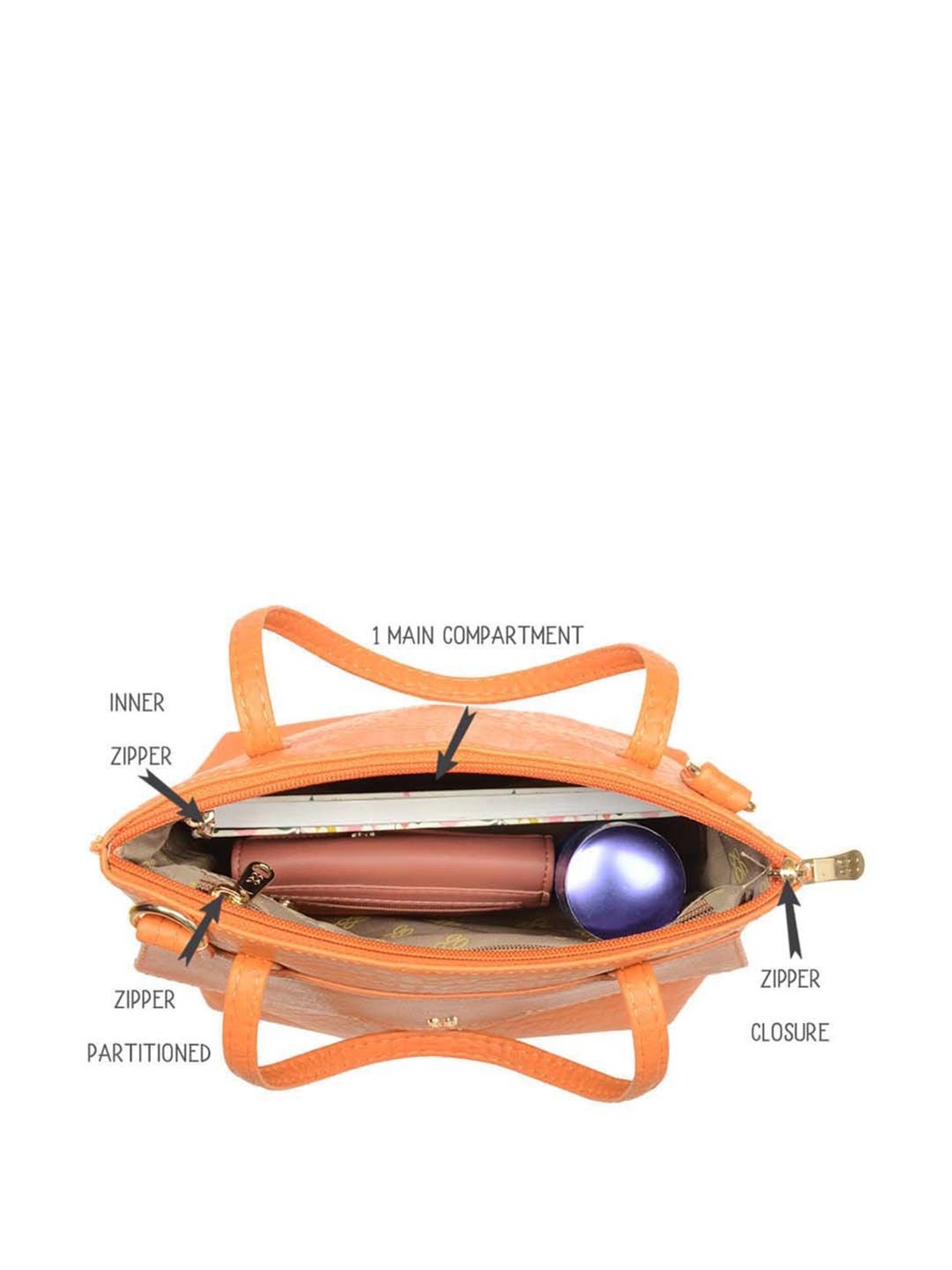 Baggit Orange Textured Small Tote Handbag