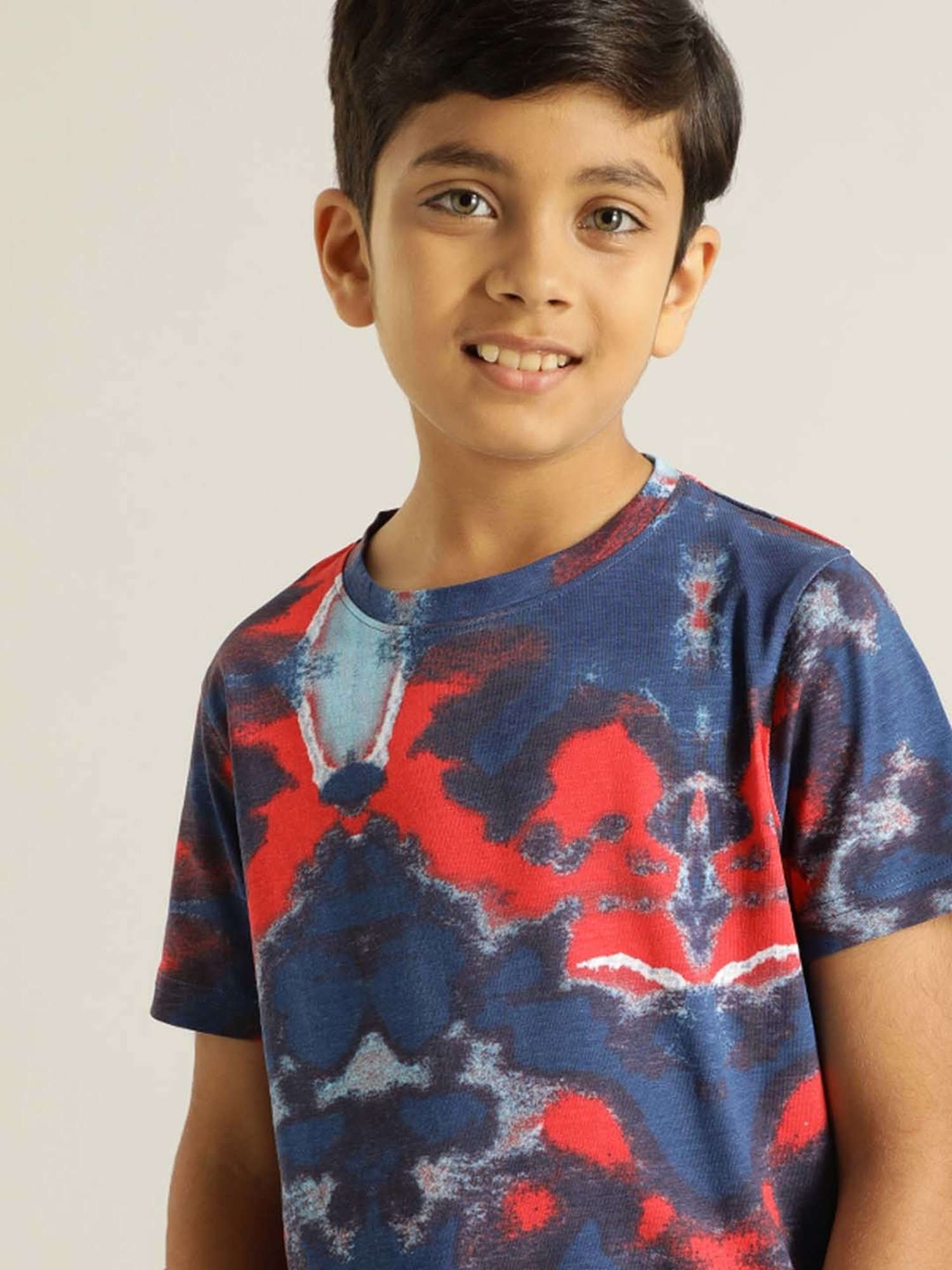 Indian Terrain Boys Navy & Red Cotton Printed T-Shirt