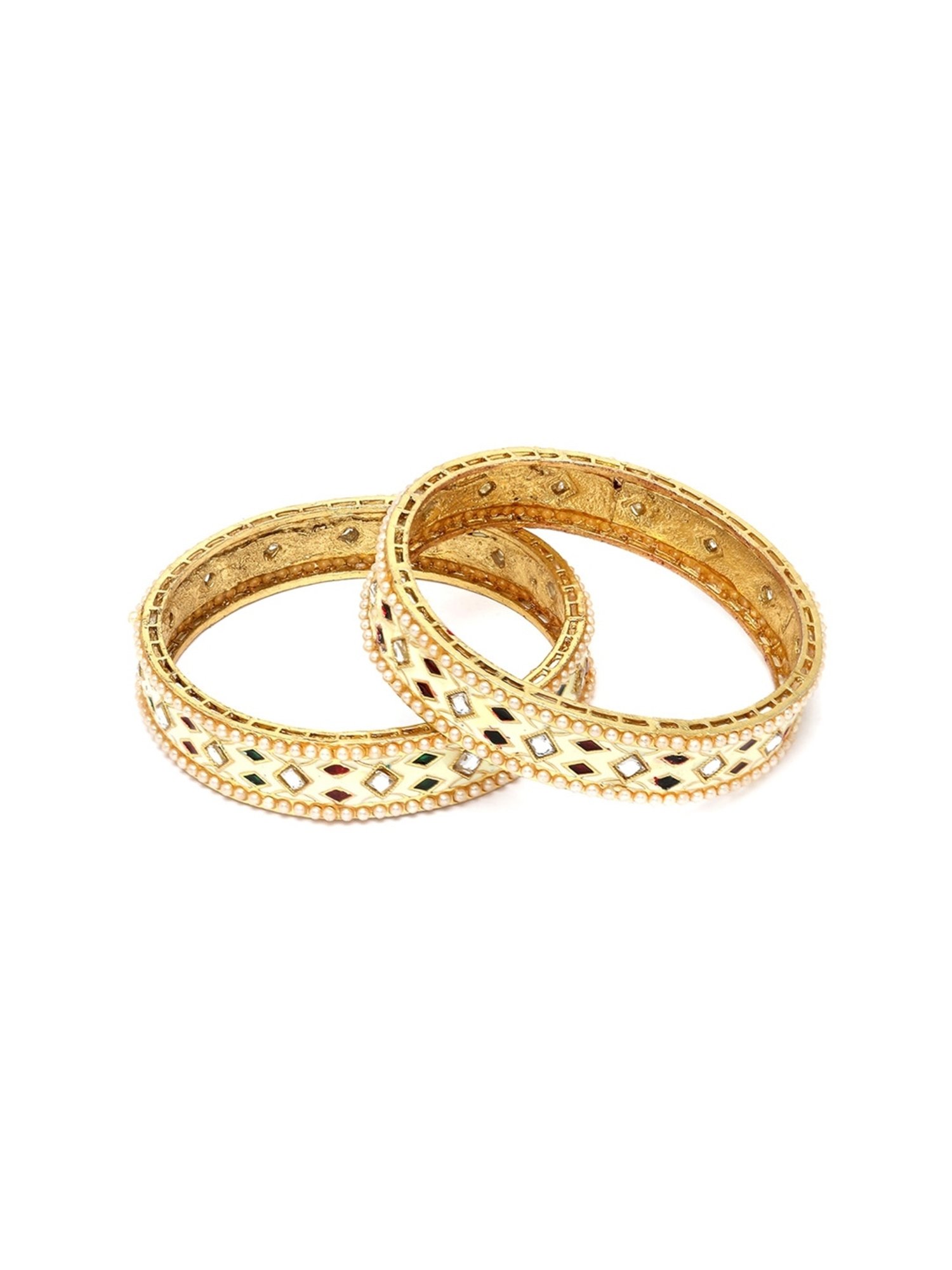 Karatcart Gold-Plated White Meena Bangles Women - Set of 2