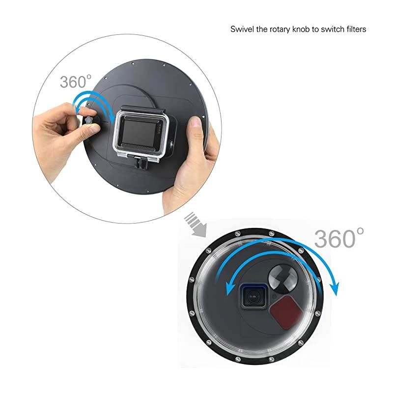 6'' Dome Port Lens with 3 Switchable Filters for GoPro Hero 5 6 Hero 2018 Hero 7 Black with Waterproof Dive Housing Case Floating Hand Grip and Trigger - 60M (196ft) Underwater Photography