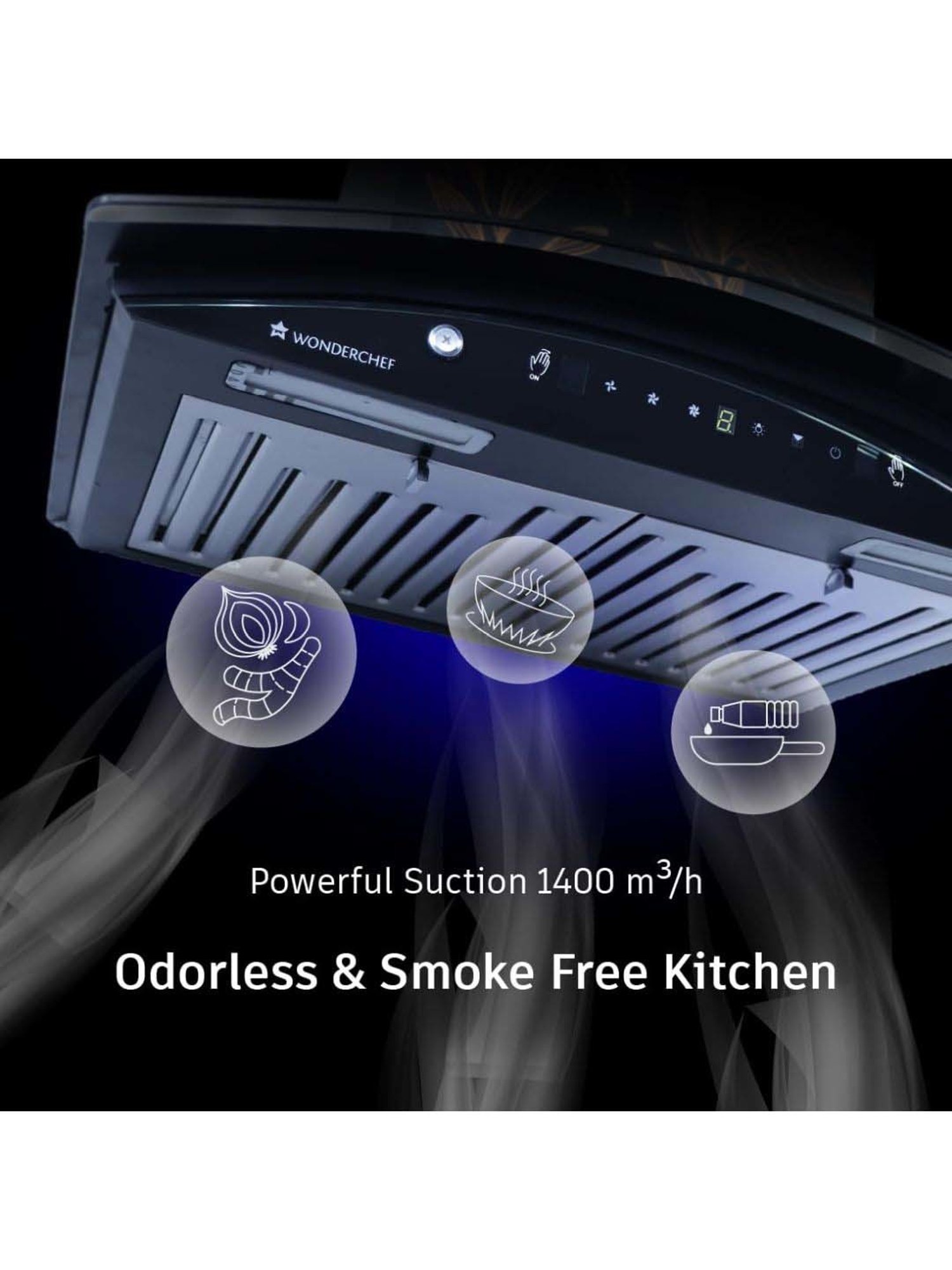 Glen CH6076AC75 1400CMH 75cm Wall Mounted Chimney (Black)