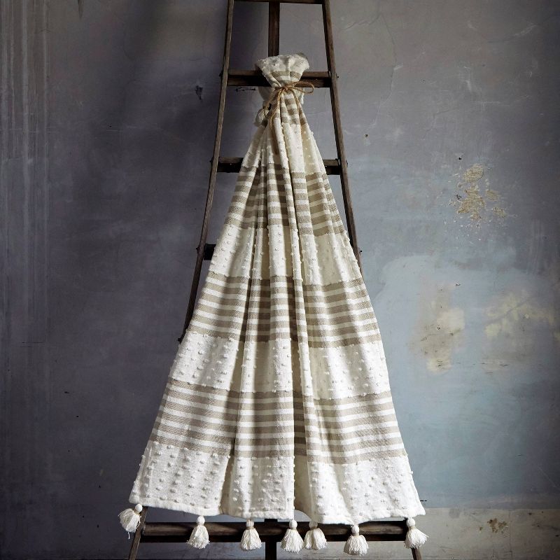 50"x60" Woven Block Patterned Striped Throw Blanket with Tassels Tan - Patina Vie