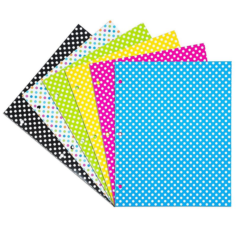 JAM Paper Glossy 3-Hole Punched 2-Pocket School Folders, Assorted Polka Dot 31237926