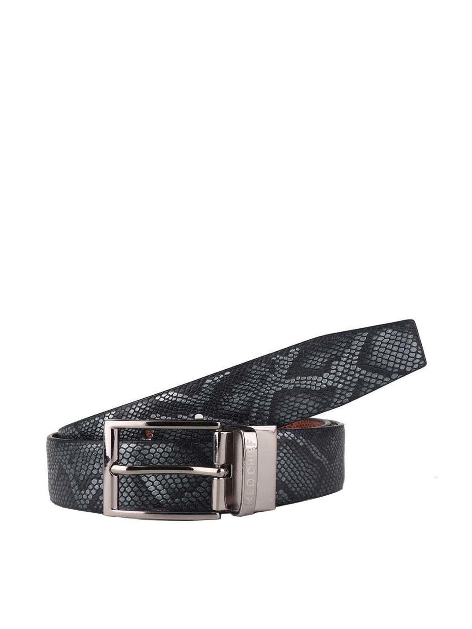 Red Chief Black Leather Reversible Belt for Men