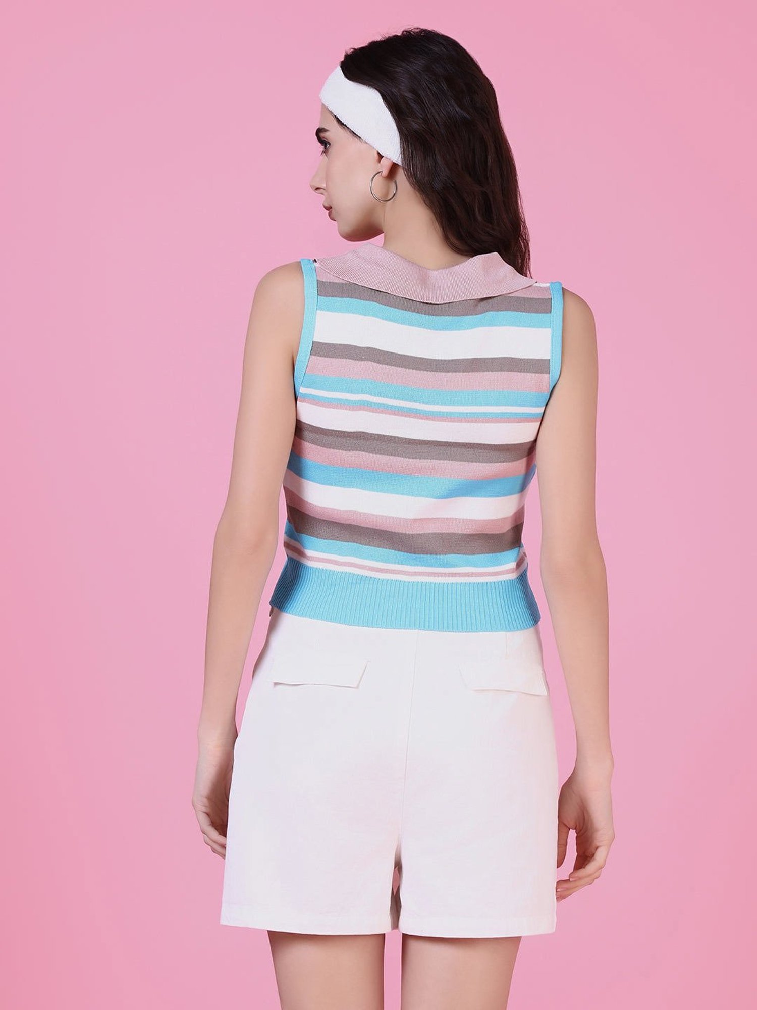 SHOWOFF Pink Striped Crop Top