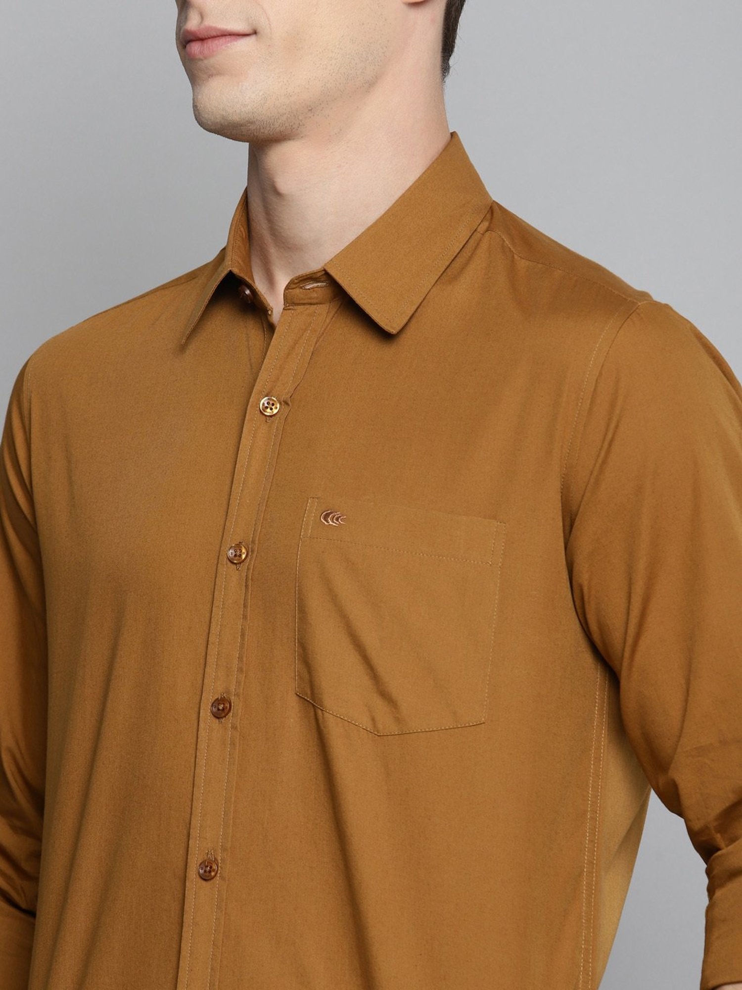Allen cooper Khaki Regular Fit Shirt