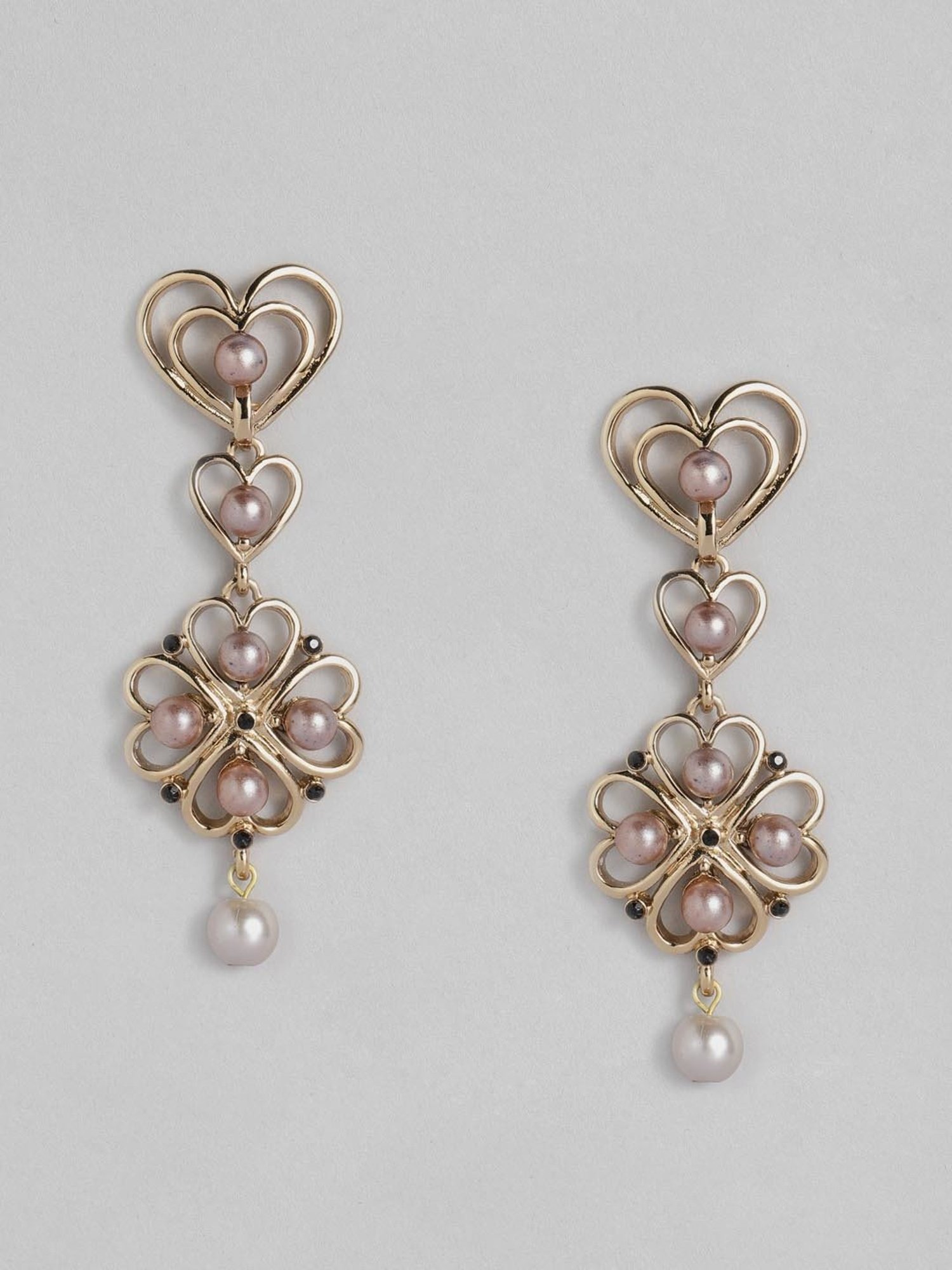Estele Gold-Plated Flower Heart Earrings with Pearls for Girls/Women