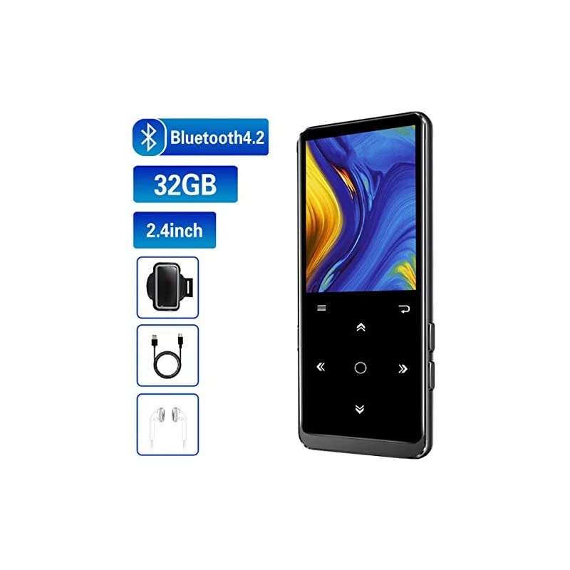 32GB MP3 Player  MP3 Player with Bluetooth Music Player with FM Radio Recording 24 Screen HiFi Lossless Sound Support up to 64GB ExpansionHeadphones Sport Armband Included
