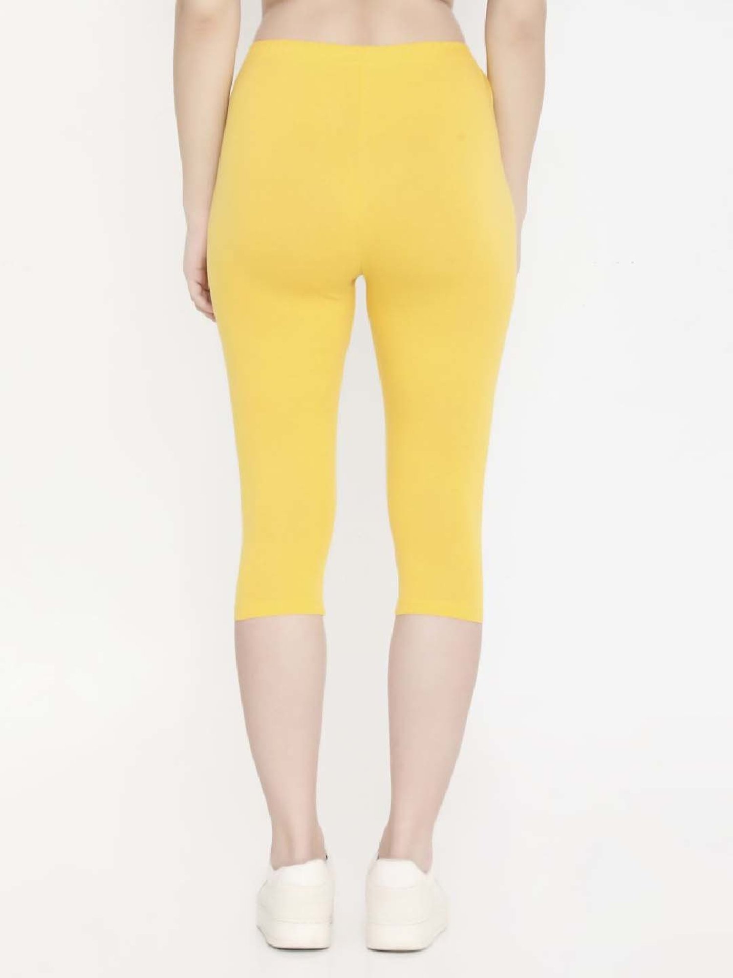 FEELINGS Yellow Cotton Plain Capris