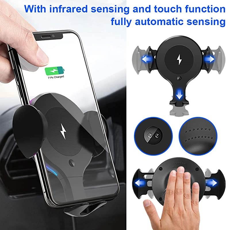 Wireless Car Charger Mount 10W75W5W Qi Auto Clamping Fast Car Charger Holder Air Vent Phone Holder Compatible with iPhone 11XXRXsXs Max88 Plus Samsung S5S6S7S8S9 Edge+ Note 7