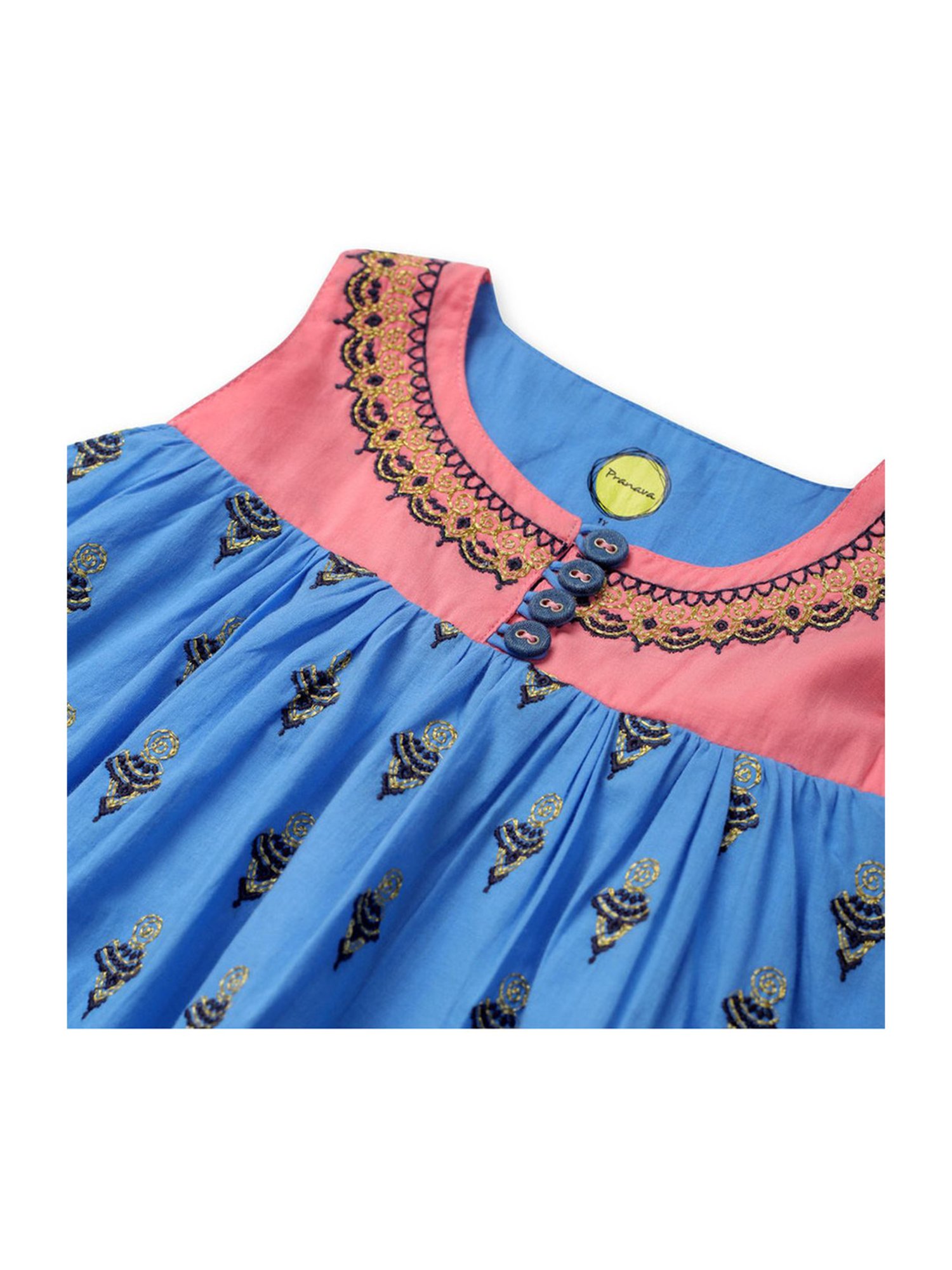 Pranava organics Kids Blue & Pink Printed Anarkali Set