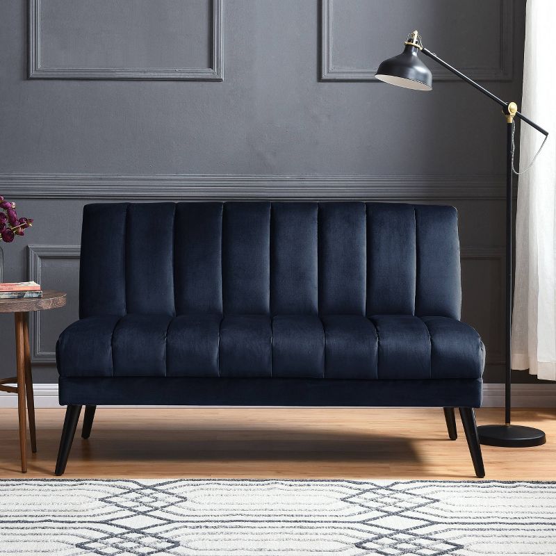 Hartman Mid-Century Modern Armless Loveseat Velvet Navy Blue - Handy Living