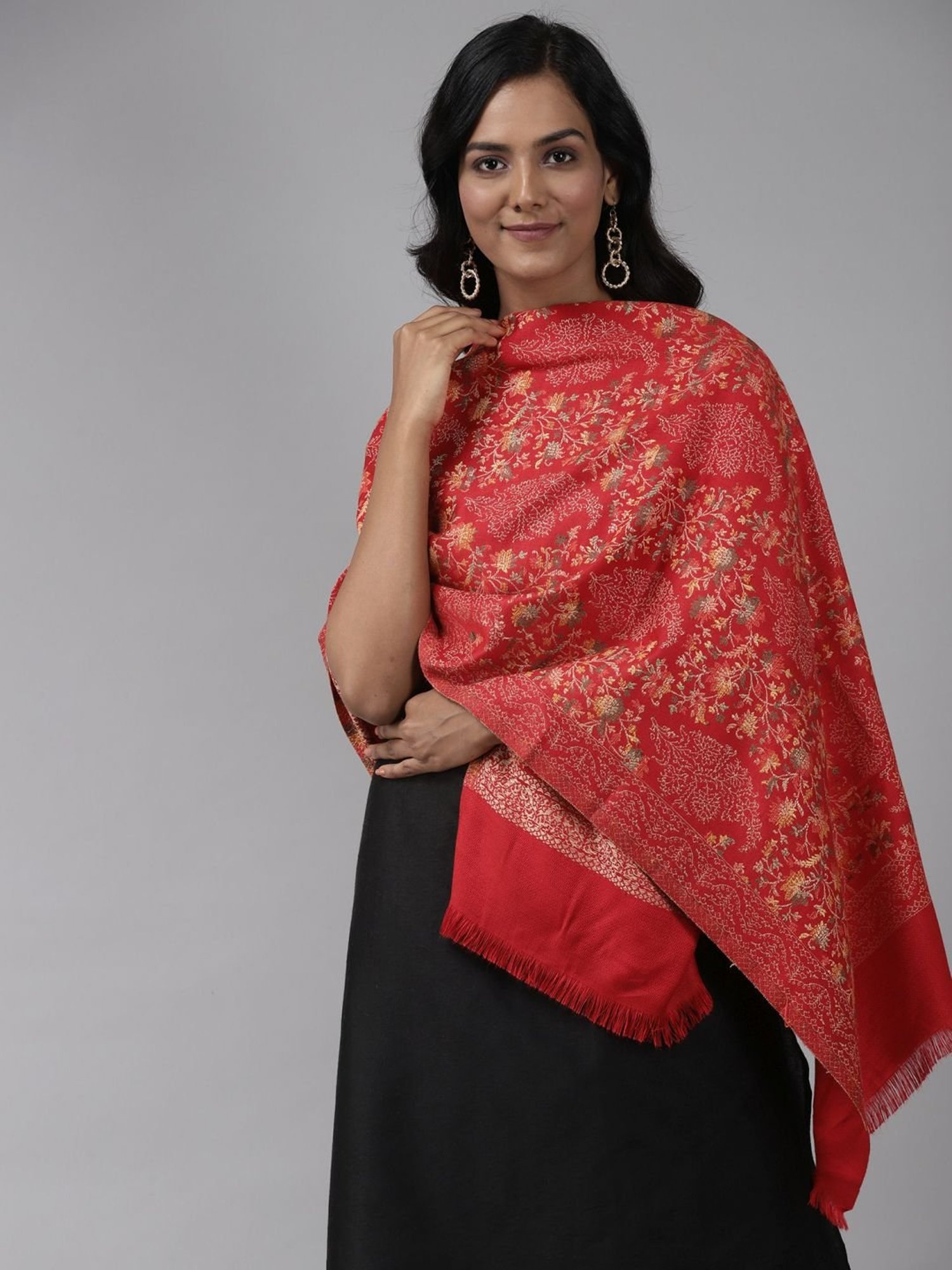 Indo Era Red Woven Pattern Shawl