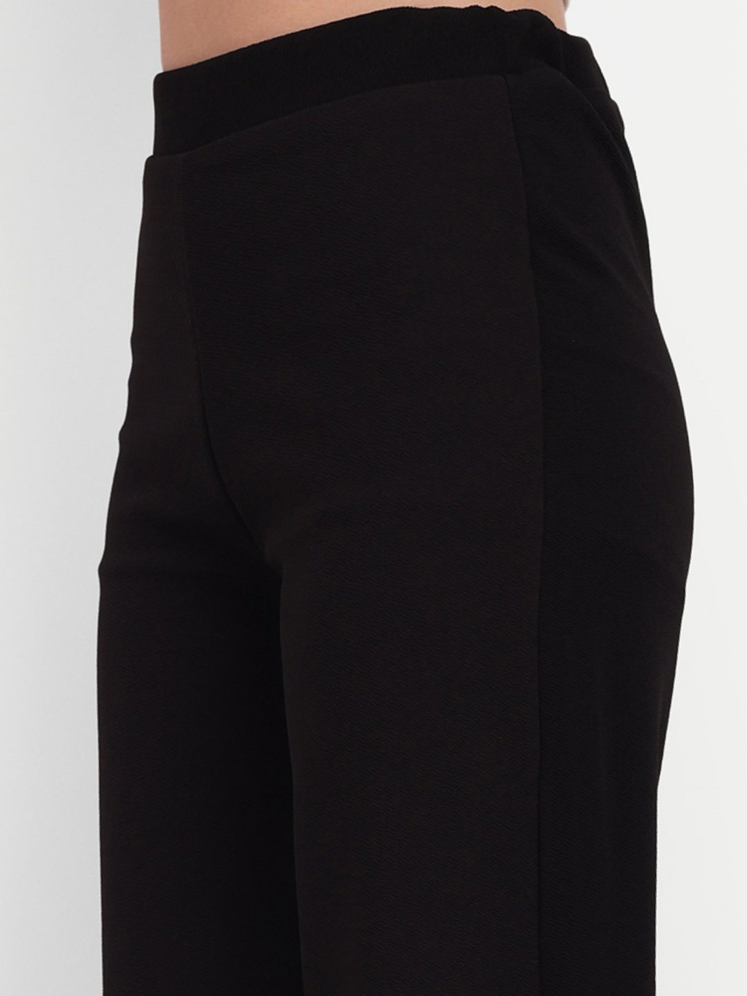 Broadstar Black Relaxed Fit High Rise Stretchable Trousers