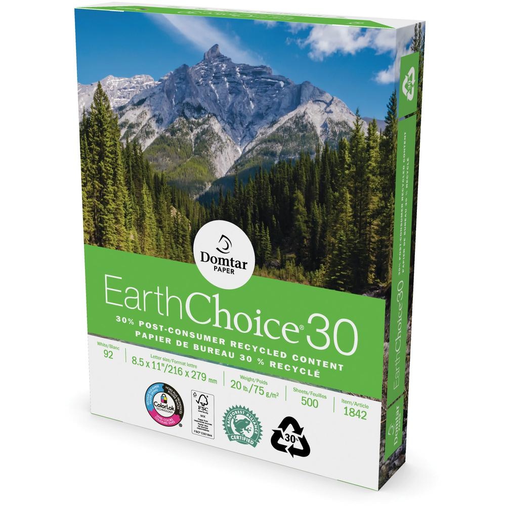 Domtar 1842 EarthChoice 30 Recycled Office Paper, 8.50" x 11", 20 lb Basis, 92 Brightness, White - 1 Carton (5000 Sheets)