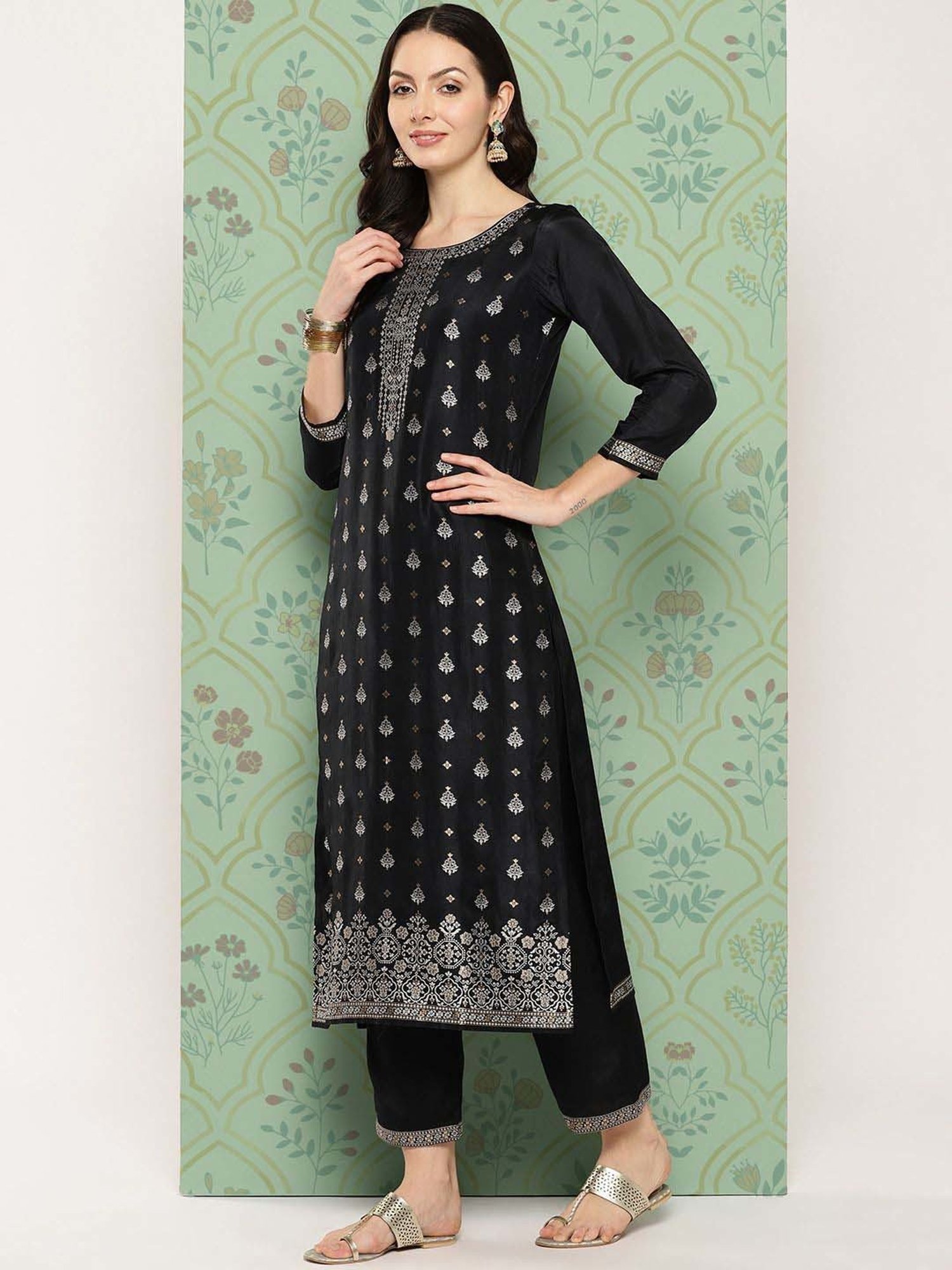 Libas Black Embroidered Kurta Pant Set With Dupatta