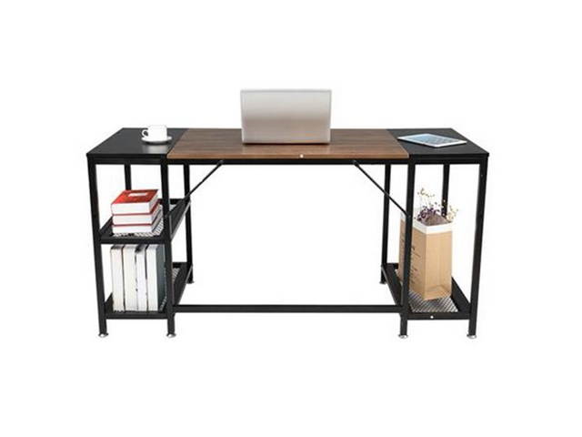 Computer Desk for Home Office,Laptop Desk with Metal Drawer,Industrial Study Writing Table with Storage Shelves,Simple Table with Splice Board,59 inches,Brown and Black,GT188