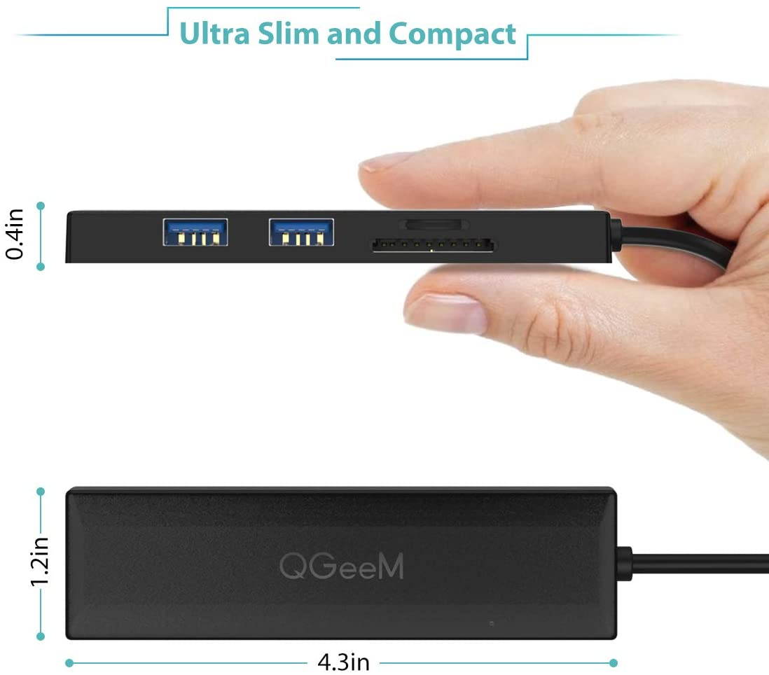 QGeeM USB C Hub Ultra-Slim Data USB Hub,3-Port USB 3.0&SD&TF Card Reader Hub with 2.5ft Extended Cable Compatible with MacBook Pro,iPad Pro,iMac,Surface Pro,5 in 1 USB Hub for Laptop(2.5ft)