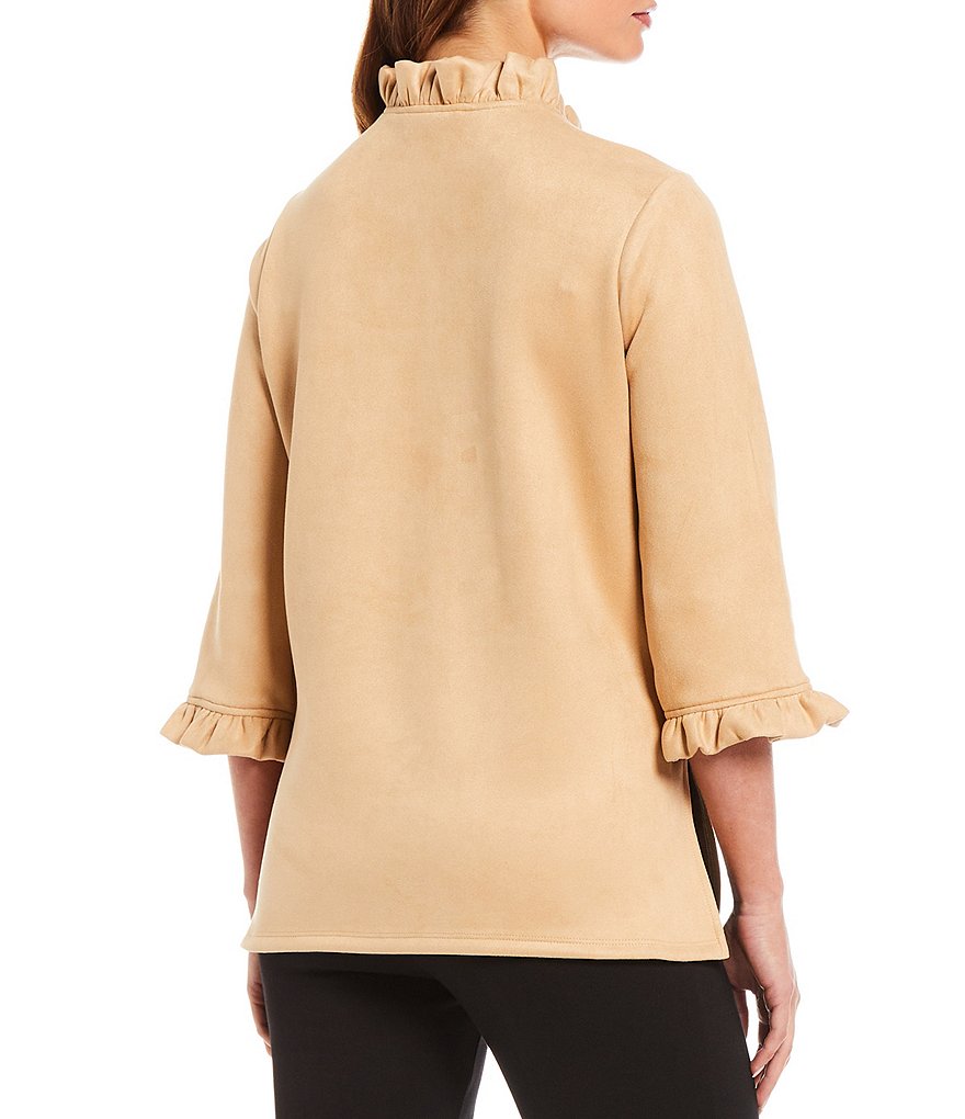 Jude Connally Cora Faux Suede 3/4 Sleeve Ruffle V-Neck Top