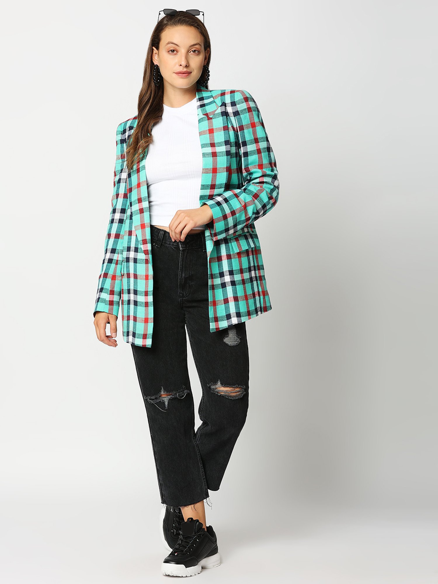 Remanika Green Pure Cotton Chequered Jacket